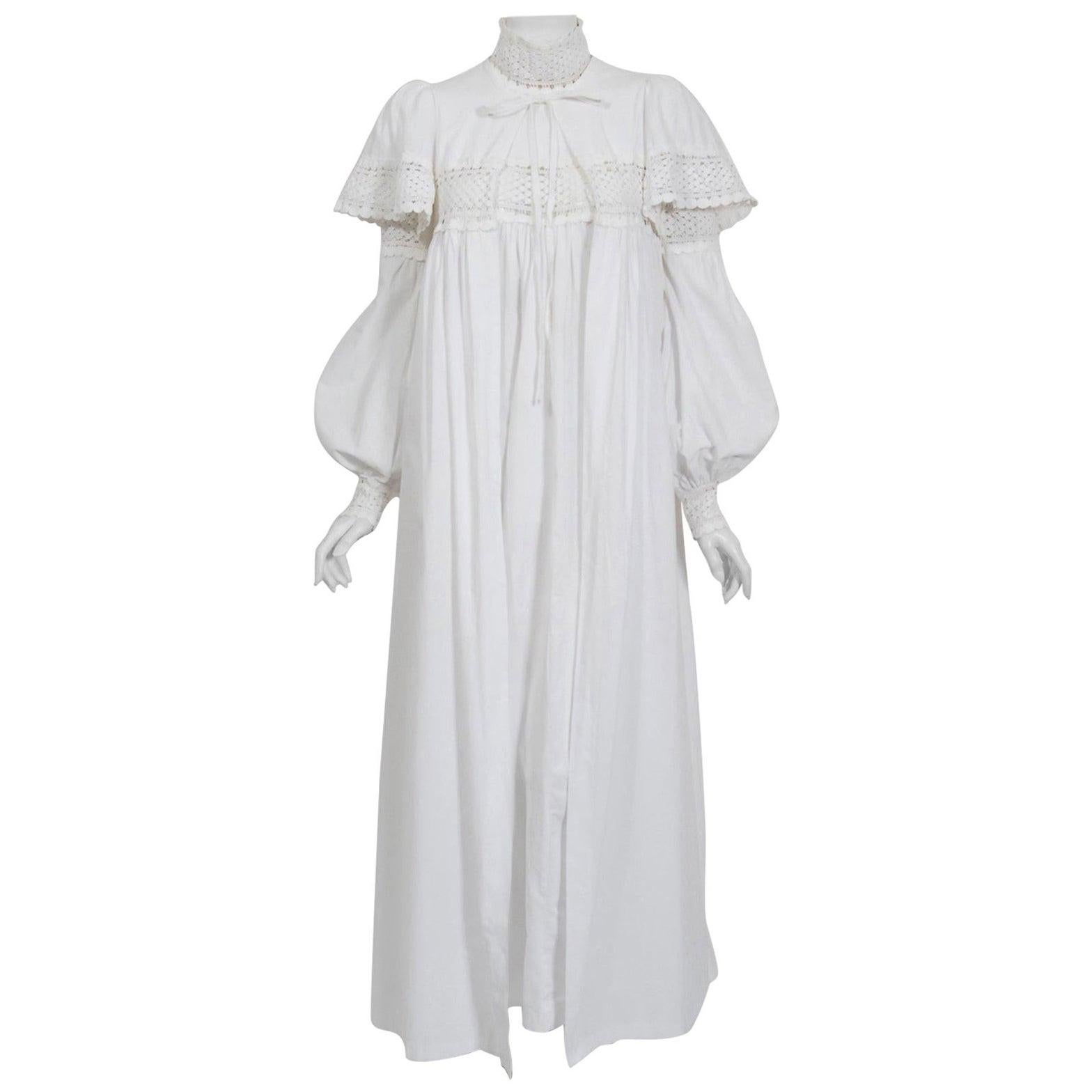 Vintage 1969 Biba Documented White Cotton Lace Billow-Sleeve Maxi Dress ...