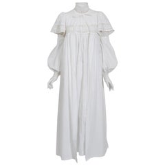 Vintage 1969 Biba Documented White Cotton Lace Billow-Sleeve Maxi Dress & Jacket