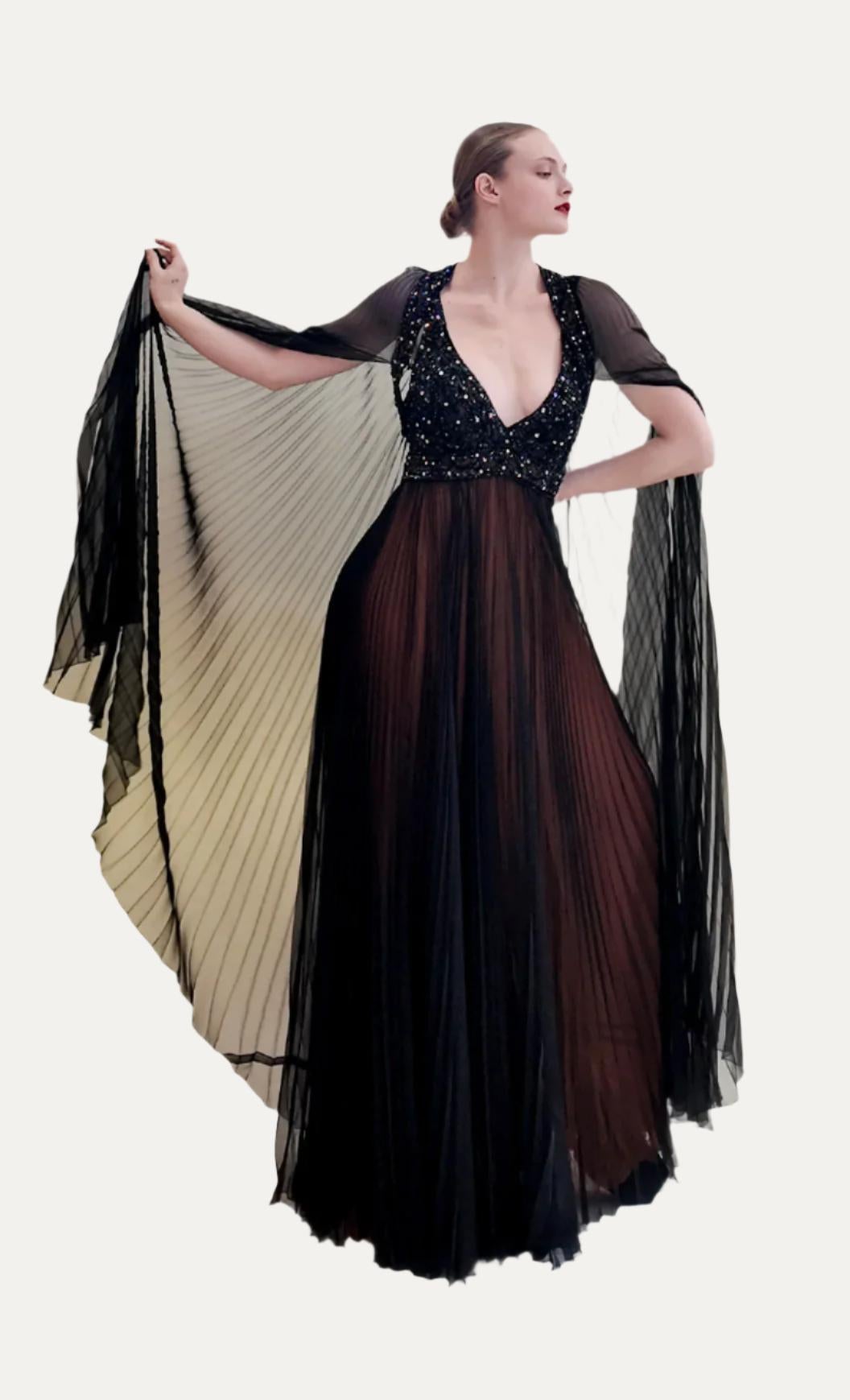 Vintage 1969 Bob Mackie /Bob Aghayan Pleated Gown With Cape 8