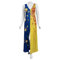 Retro 1969 Boyd Clopton Couture Celestial Sun & Moon Beaded High-Slit Gown 