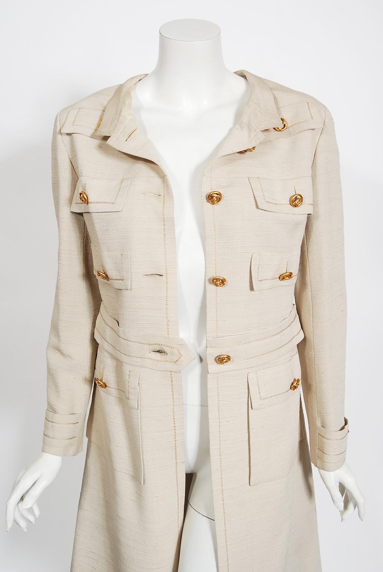 Vintage 1969 Chanel Haute Couture Documented Oatmeal Linen Jacket Skirt Suit  2