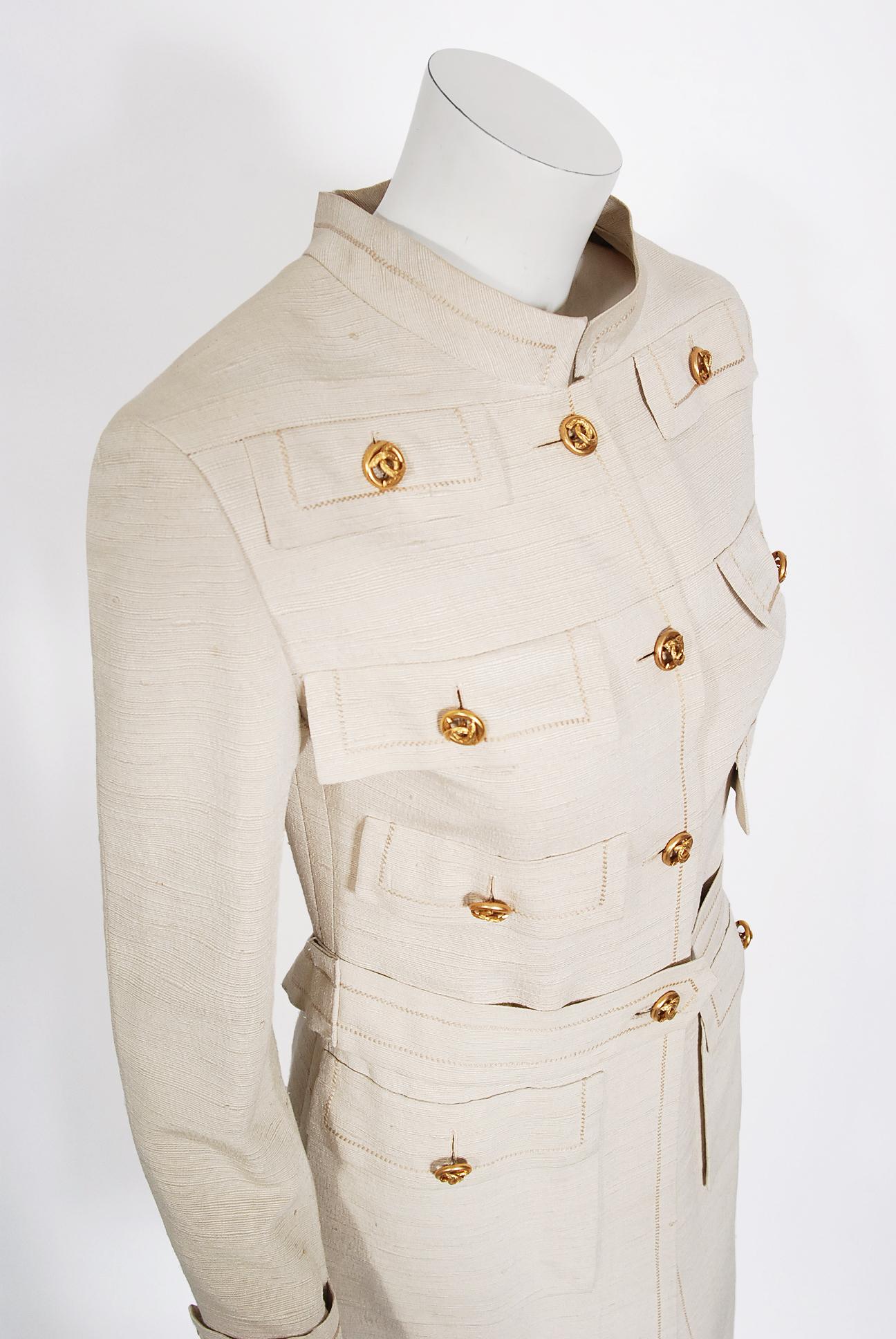 Vintage 1969 Chanel Haute Couture Documented Oatmeal Linen Jacket Skirt Suit  5