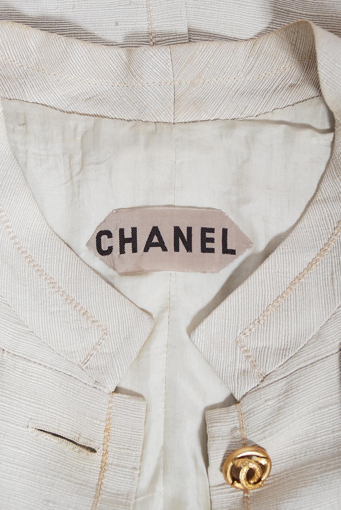 Vintage 1969 Chanel Haute Couture Documented Oatmeal Linen Jacket Skirt Suit  8