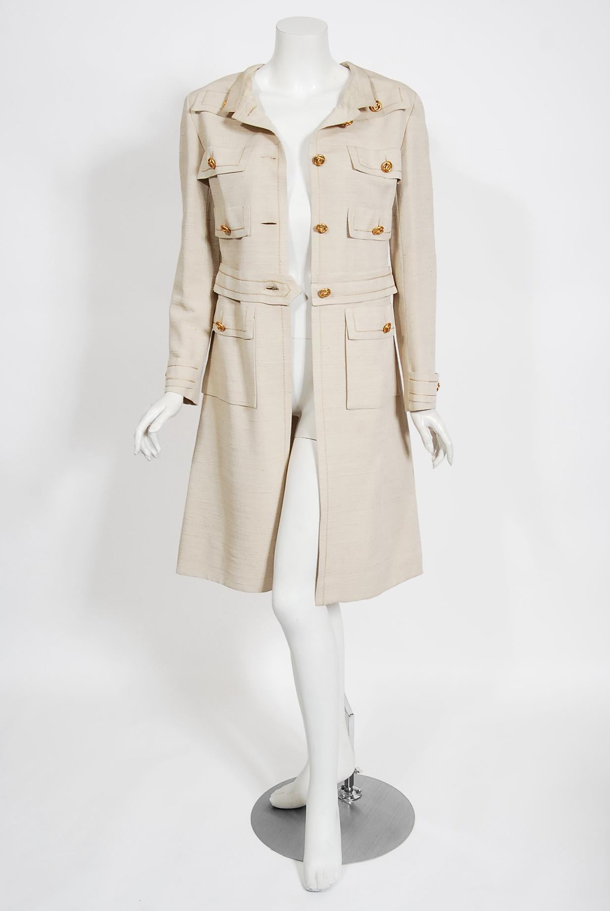 Vintage 1969 Chanel Haute Couture Documented Oatmeal Linen Jacket Skirt Suit  1