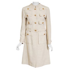 Vintage 1969 Chanel Haute Couture Documented Oatmeal Linen Jacket Skirt Suit