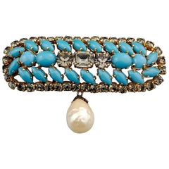 Vintage 1969 CHRISTIAN DIOR Turquoise Jeweled Brooch