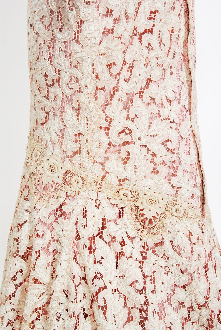 open lace back dress 1969 Gypsy Rose Lee Custom Couture Ivory Lace & Pink Silk Victorian Gown