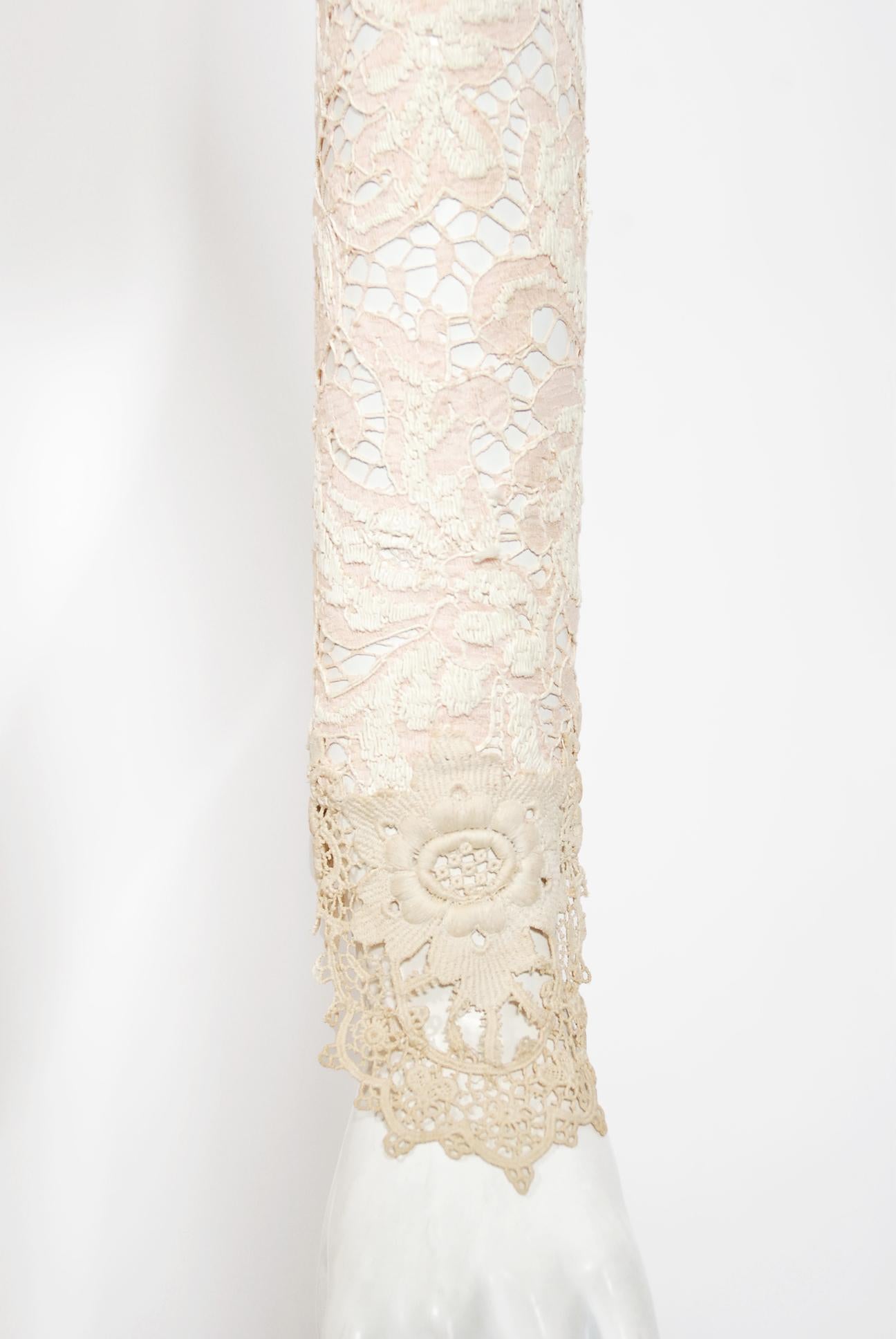 Iconic 1969 Gypsy Rose Lee Custom Couture Ivory Lace & Pink Silk Victorian Gown In Good Condition In Beverly Hills, CA