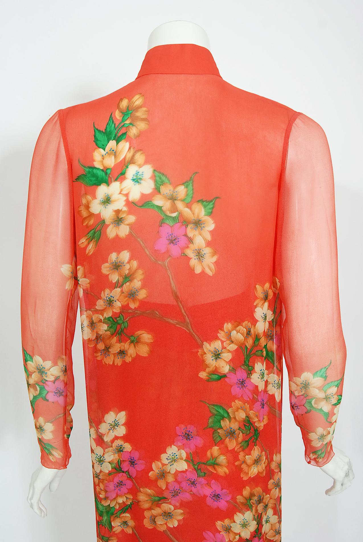 Vintage 1969 Hanae Mori Couture Floral Silk-Chiffon Full Length Jacket & Pants 5