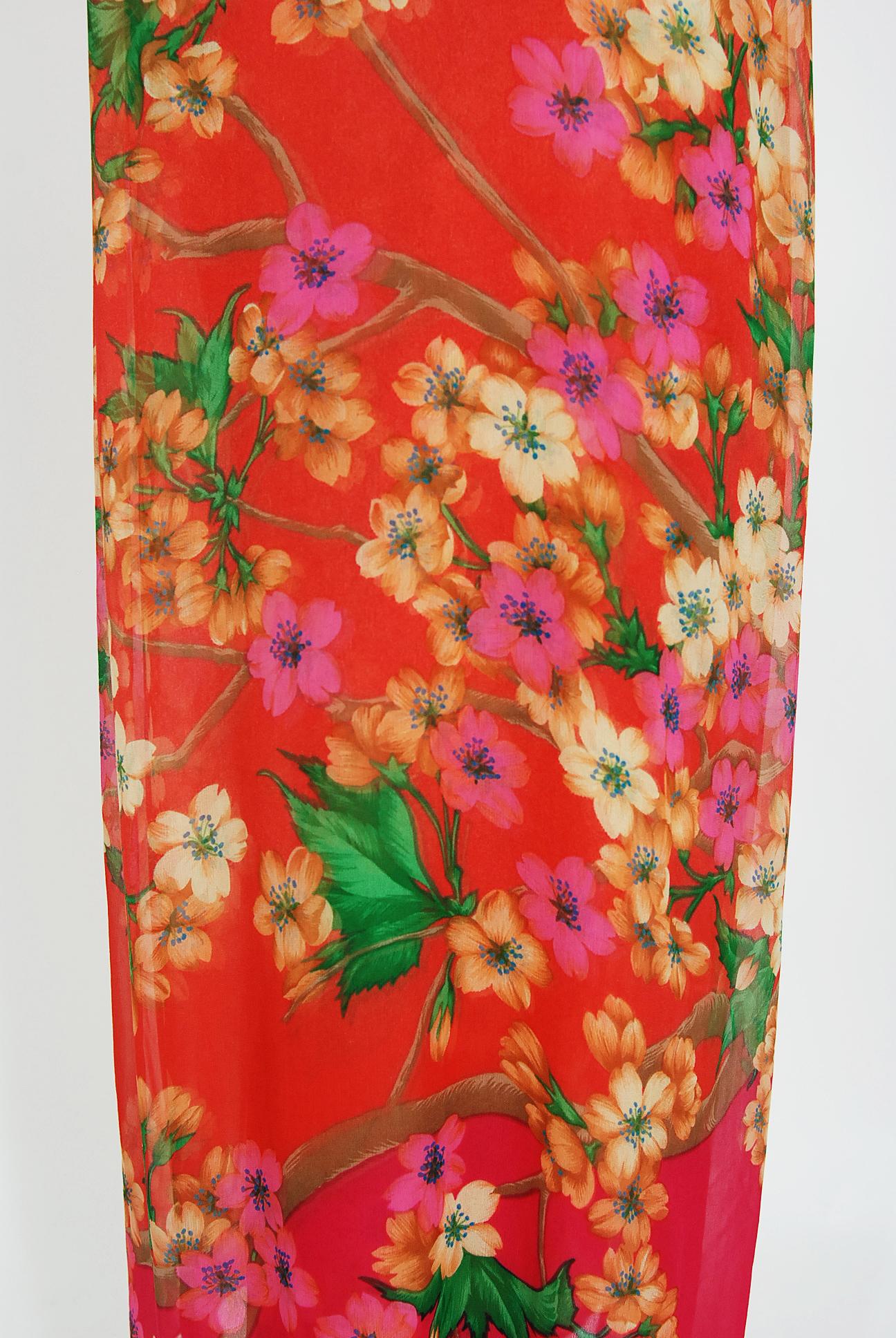 Vintage 1969 Hanae Mori Couture Floral Silk-Chiffon Full Length Jacket & Pants 6