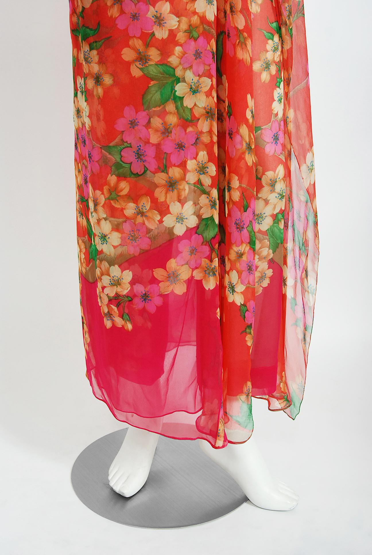 Vintage 1969 Hanae Mori Couture Floral Silk-Chiffon Full Length Jacket & Pants 1