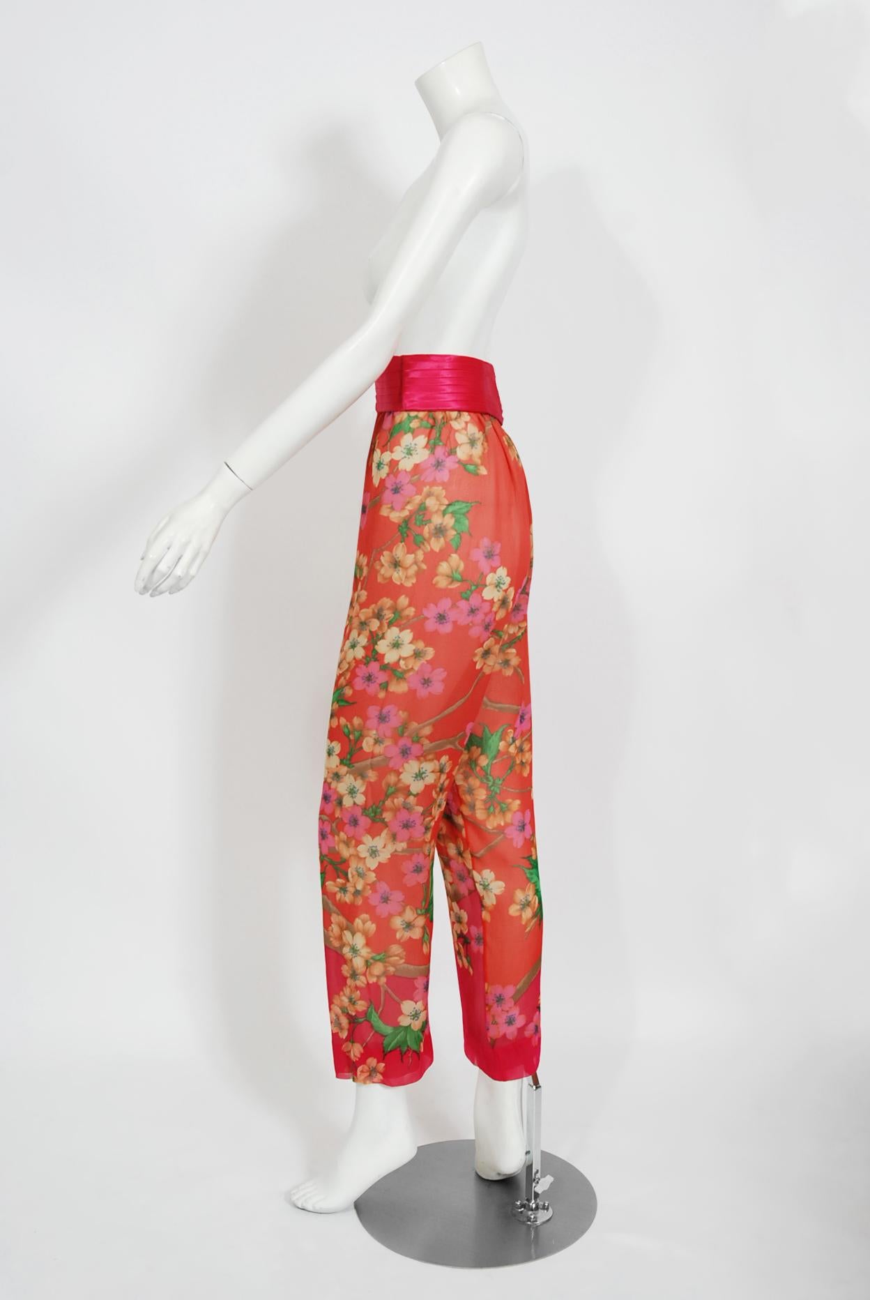Vintage 1969 Hanae Mori Couture Floral Silk-Chiffon Full Length Jacket & Pants 3
