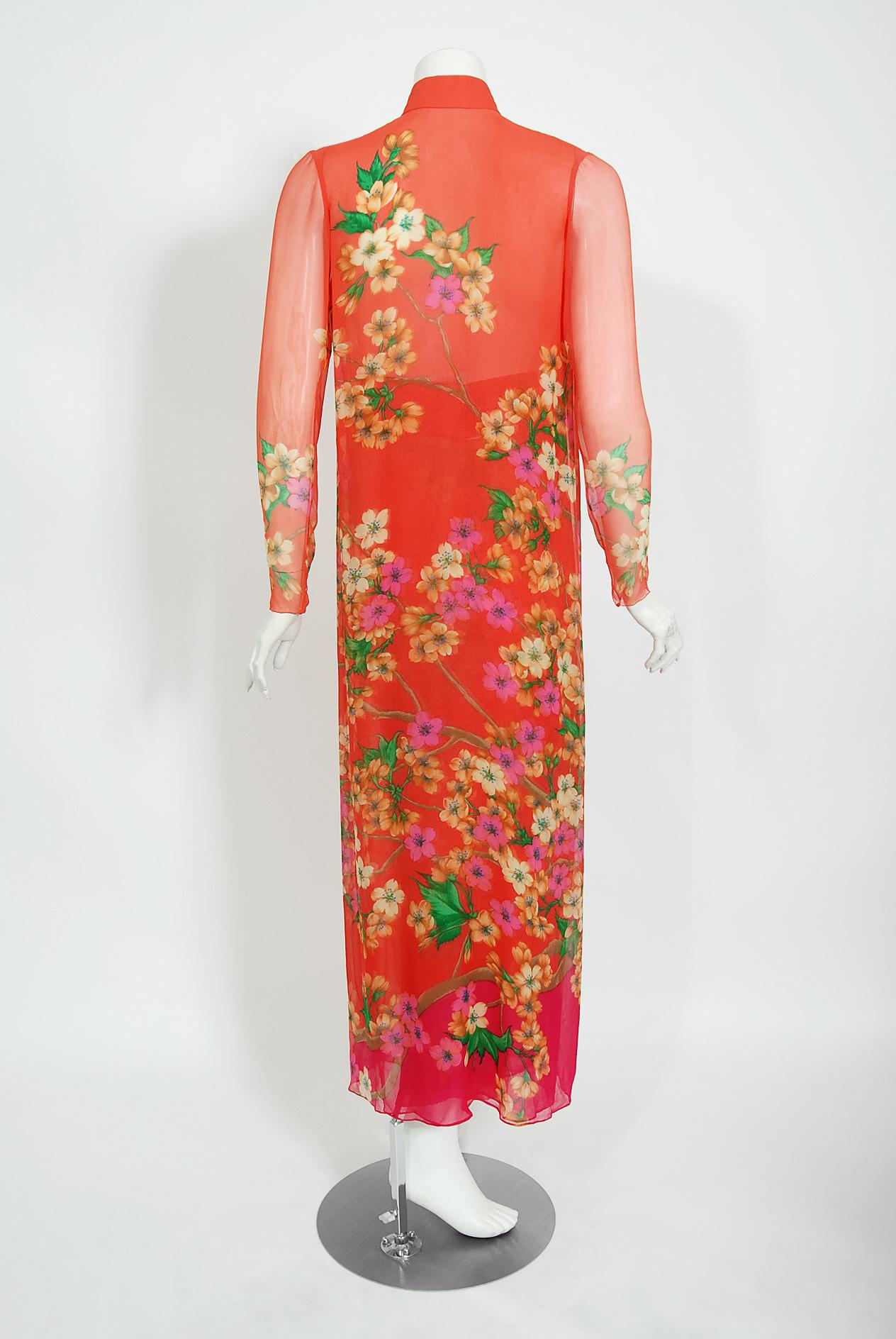 Vintage 1969 Hanae Mori Couture Floral Silk-Chiffon Full Length Jacket & Pants 4