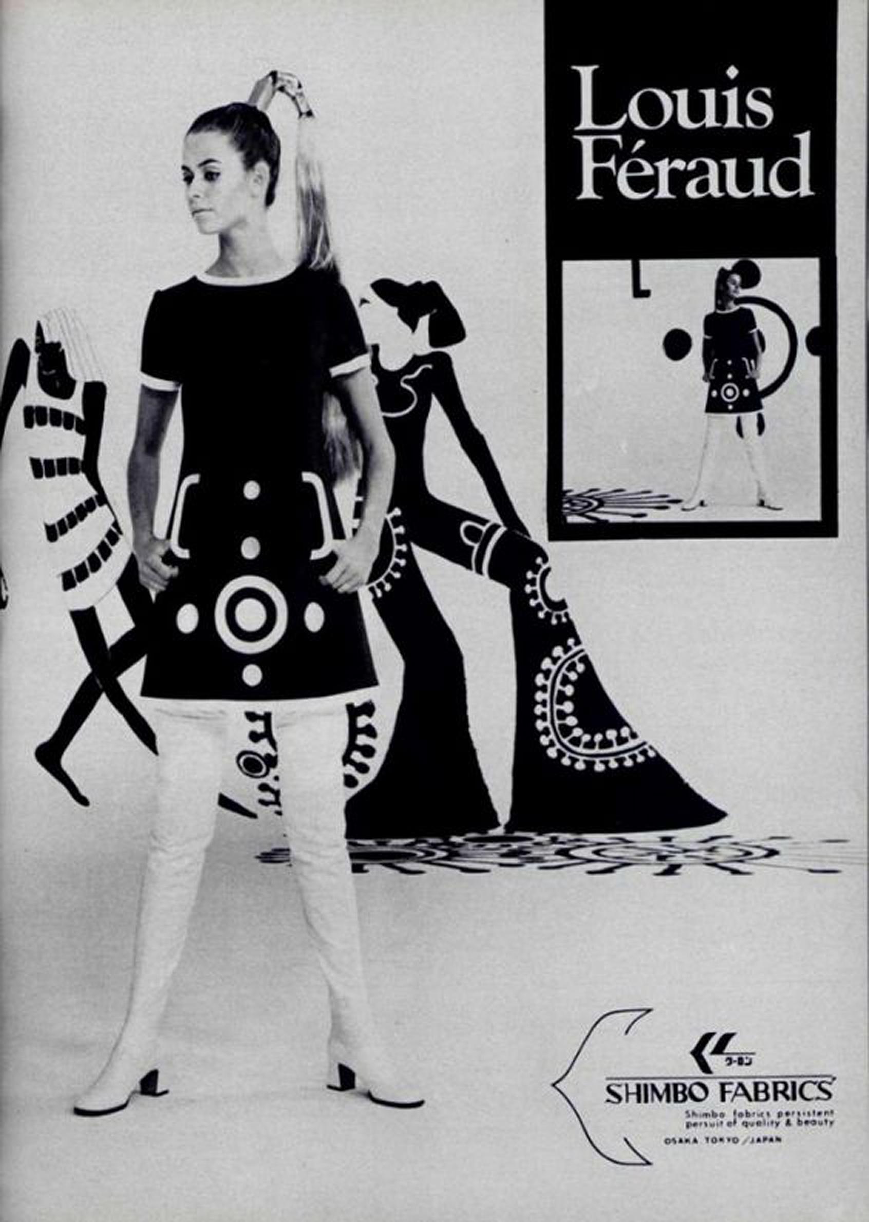 Vintage 1969 Louis Feraud Couture Documented Black Ivory Op-Art Wool Crepe Tunic 2