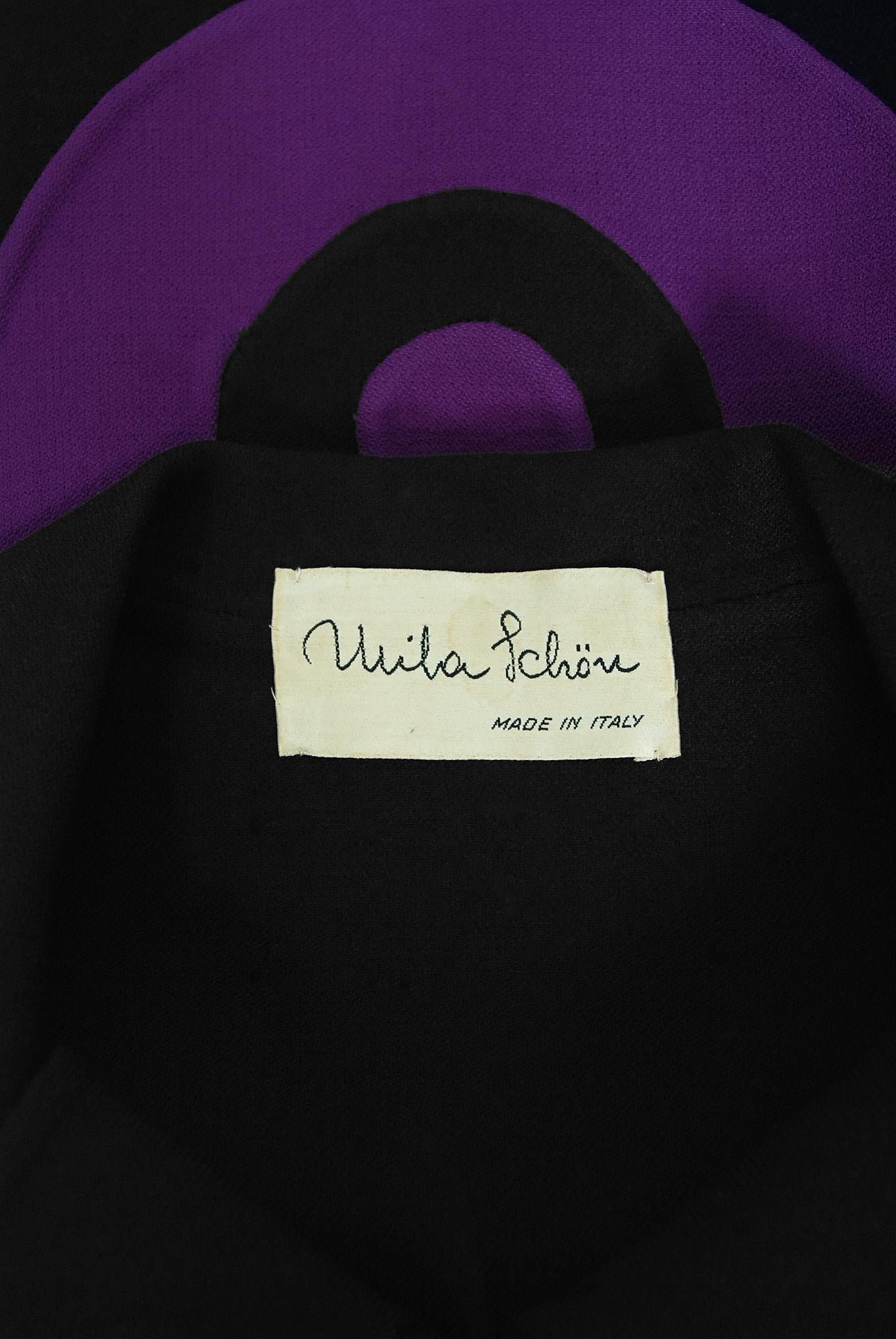 Vintage 1969 Mila Schön Italian Couture Black Purple Wool Mod Target Coat Dress For Sale 4