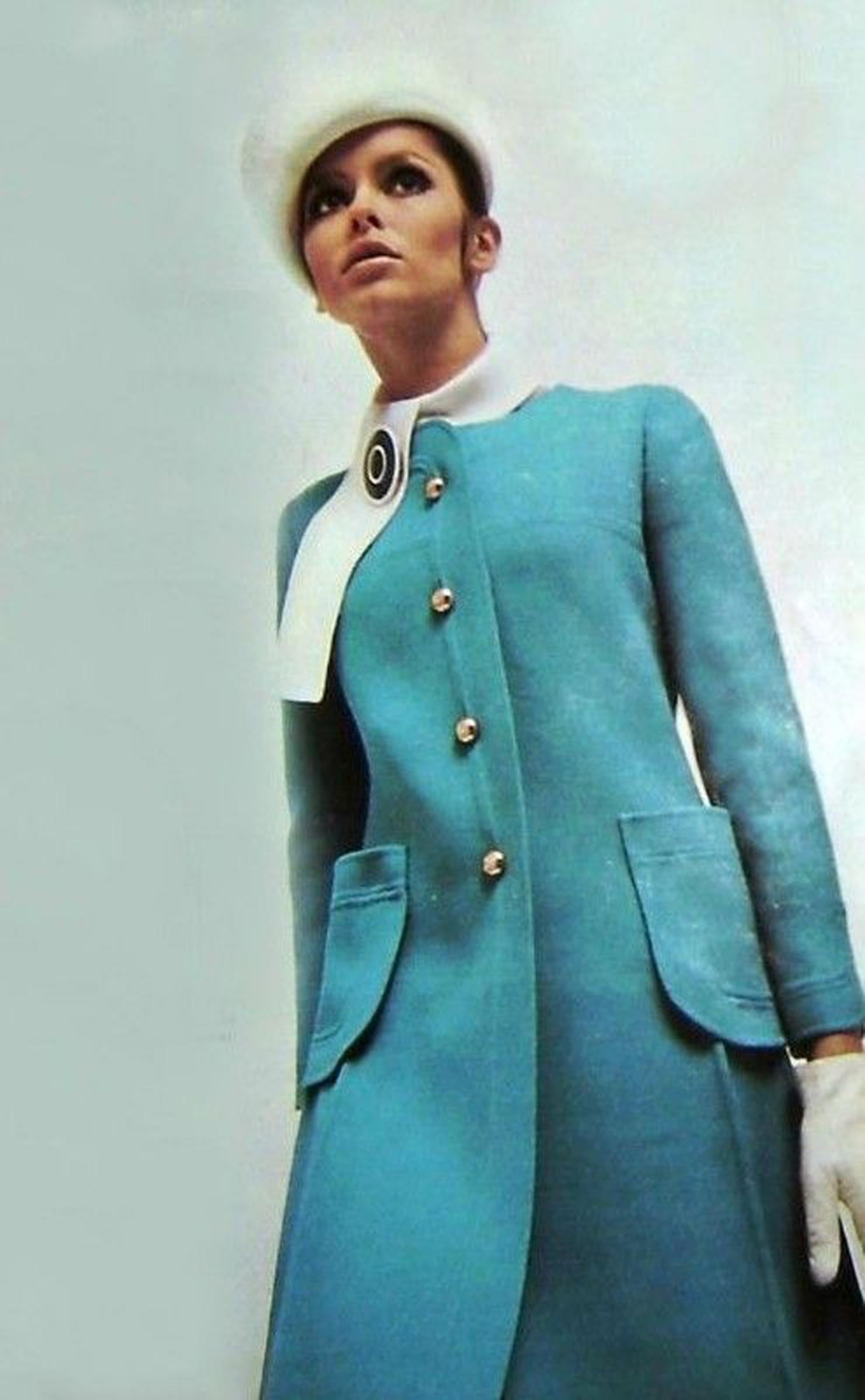 Vintage 1969 Mila Schön Italian Couture Black Purple Wool Mod Target Coat Dress For Sale 5