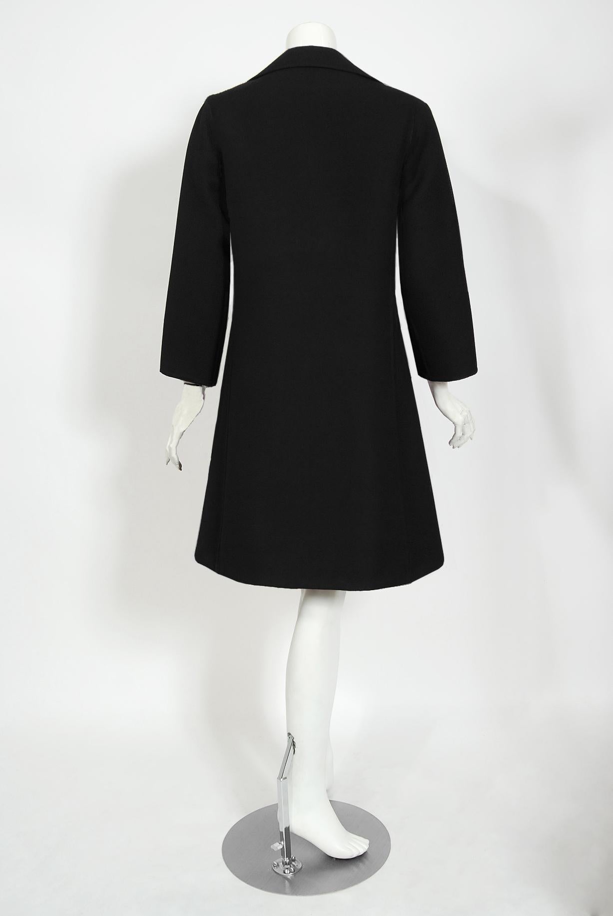 Archival 1969 Mila Schön Italian Couture Black Purple Wool Mod Target Coat Dress For Sale 3