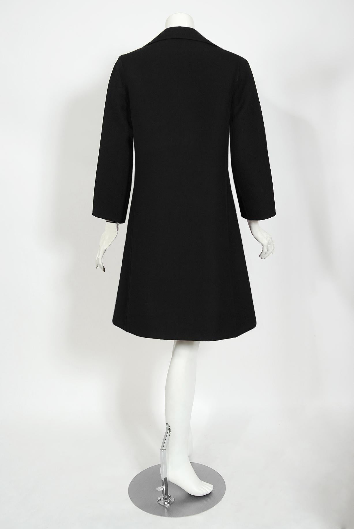 Vintage 1969 Mila Schön Italian Couture Black Purple Wool Mod Target Coat Dress For Sale 3