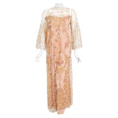 Vintage 1969 Molyneux Haute Couture Metallic Lace and Crepe Bell-Sleeve Jumpsuit