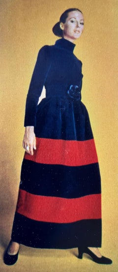 1969 Nina Ricci Haute Couture Documented Rainbow Block-Color Velvet Maxi Dress