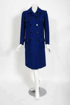 1969 Norman Norell Couture Royal Blue Wool Double-Breasted Mod Military Coat