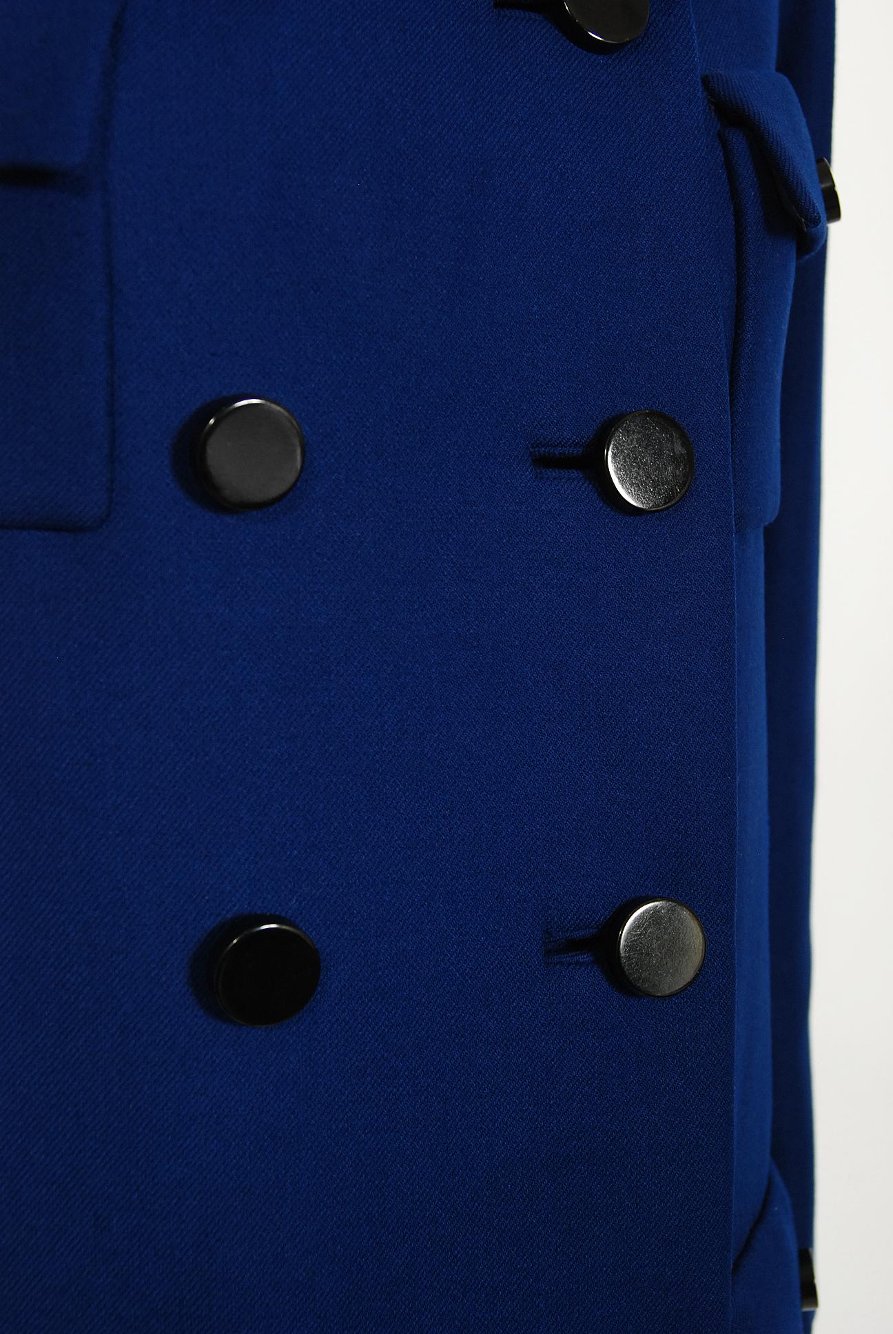 Women's Vintage 1969 Norman Norell Royal Blue Wool Double-Breasted Mod Military Coat For Sale