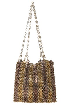 Vintage 1969 Paco Rabanne Borsa a disco in metallo bicolore oro