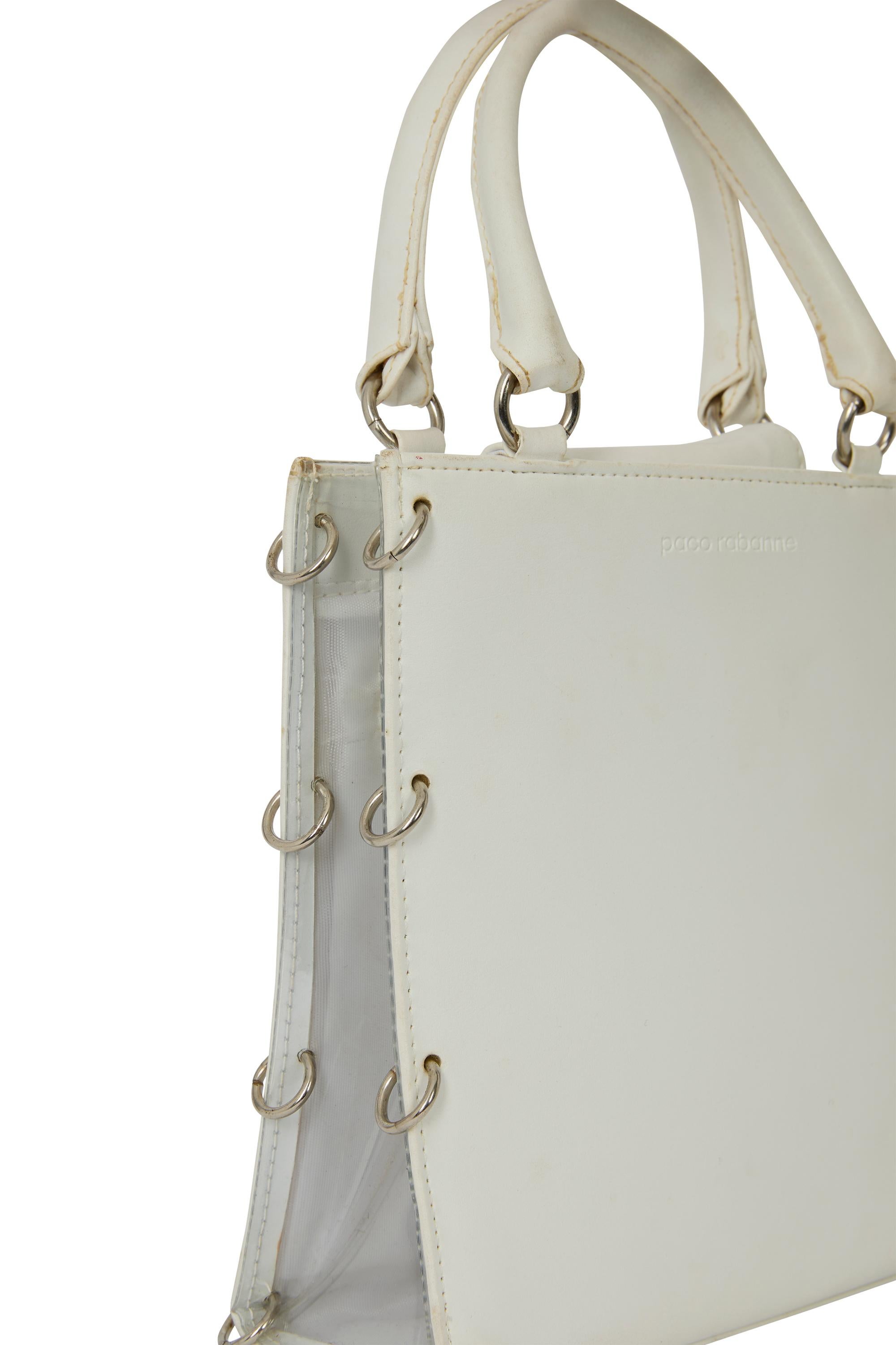 Vintage 1969 Paco Rabanne Sac à main en cuir blanc Unisexe en vente