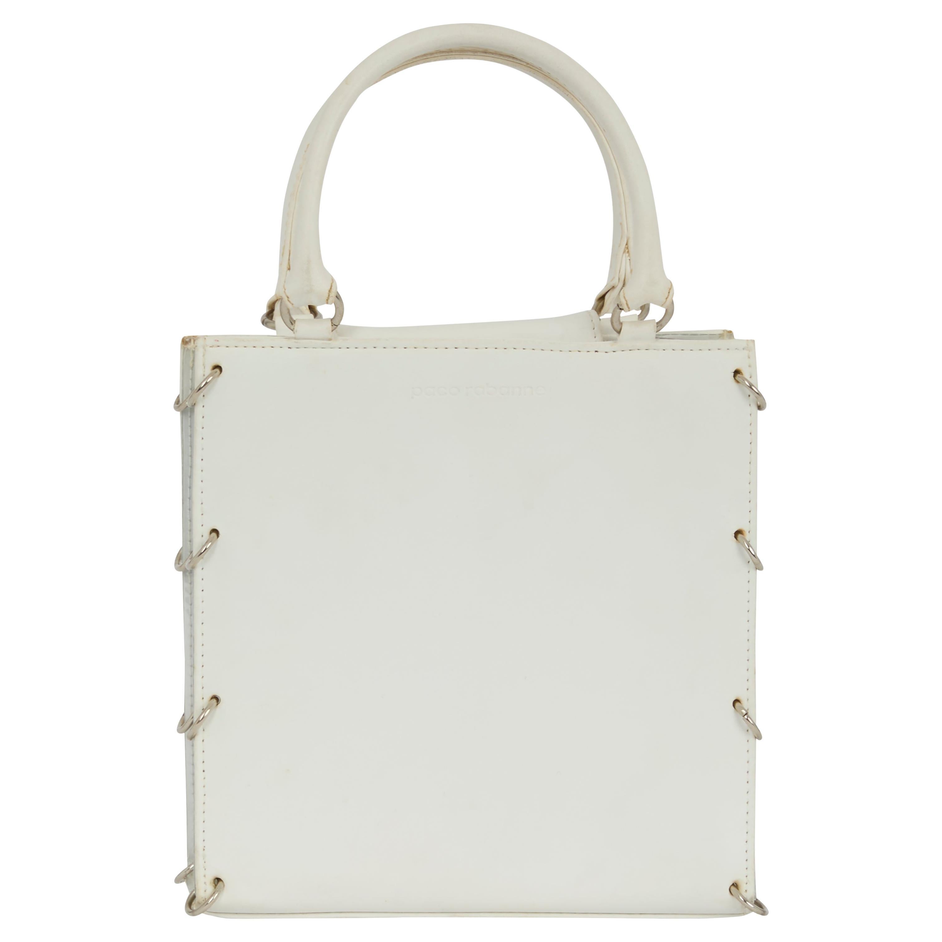 Vintage 1969 Paco Rabanne Sac à main en cuir blanc