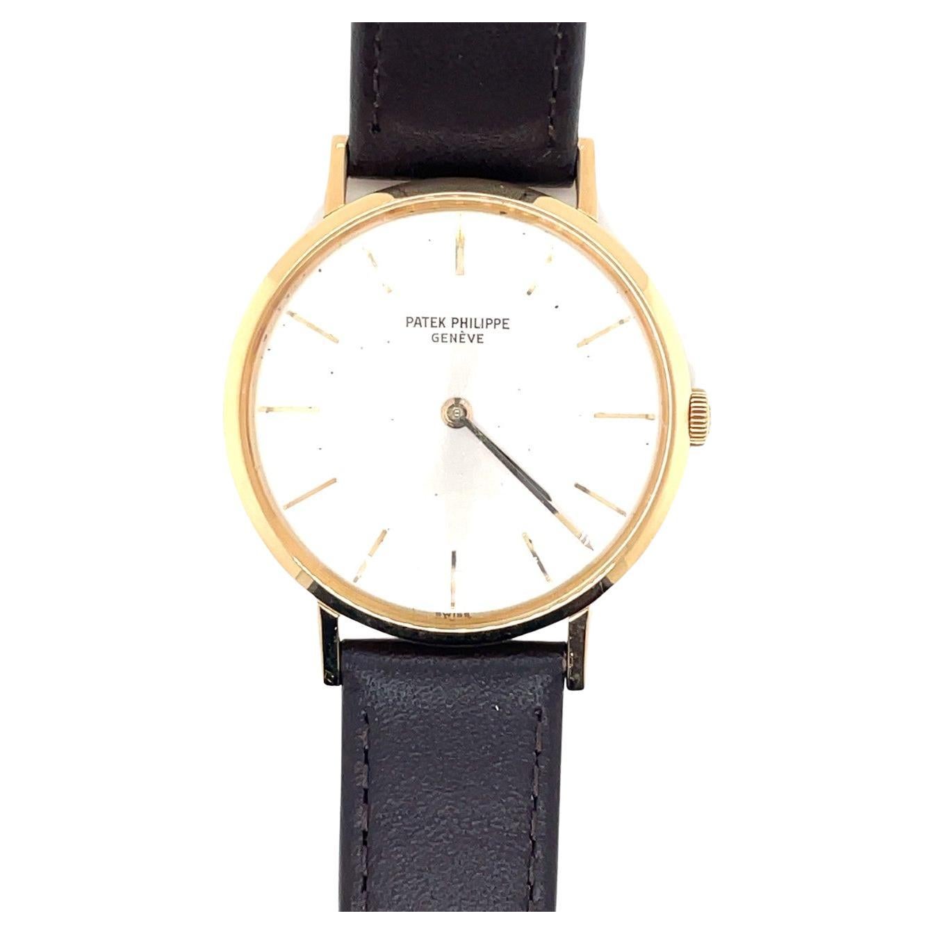 Patek Philippe Calatrava 18k Yellow Gold Black Strap Mens Watch 3919 ...