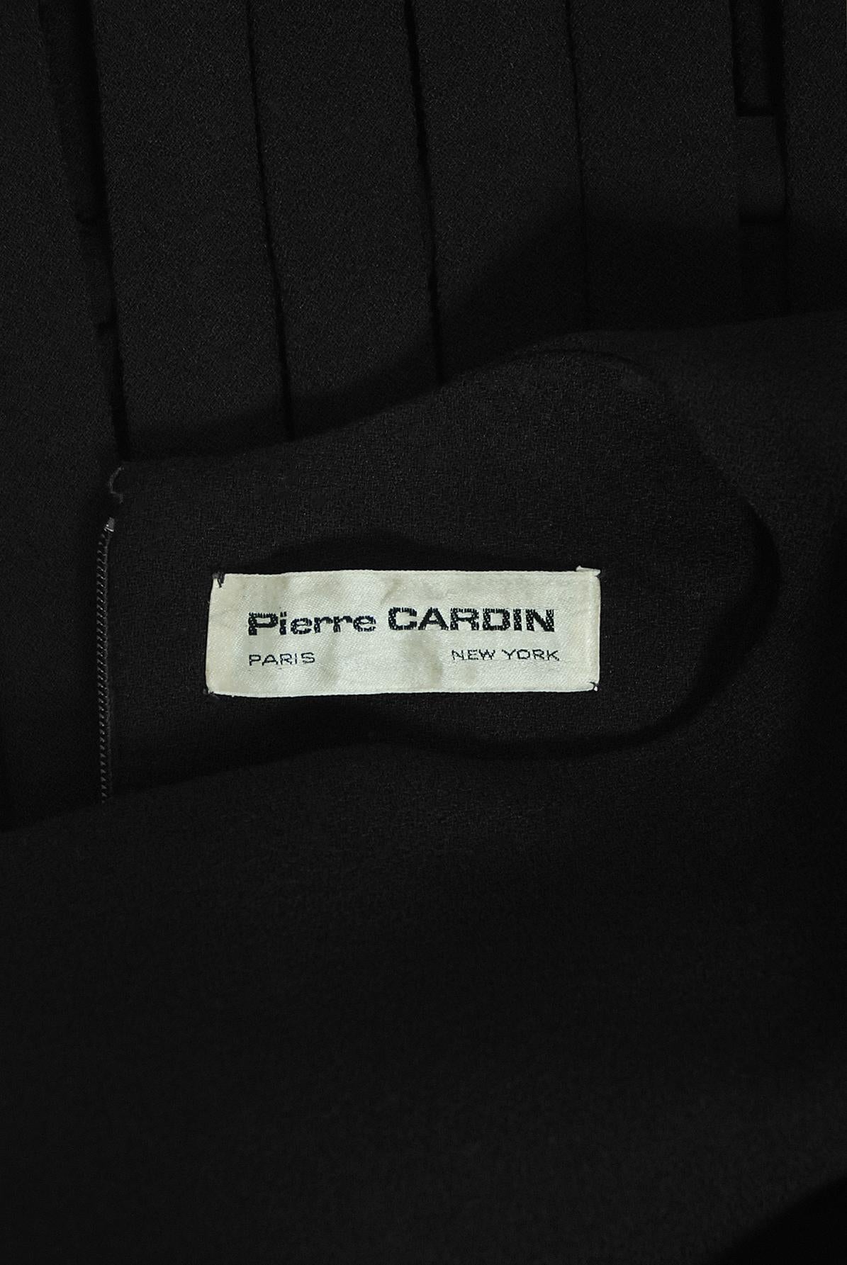 Vintage 1967 Pierre Cardin Documented Black Wool Space-Age Mod Carwash Dress 9