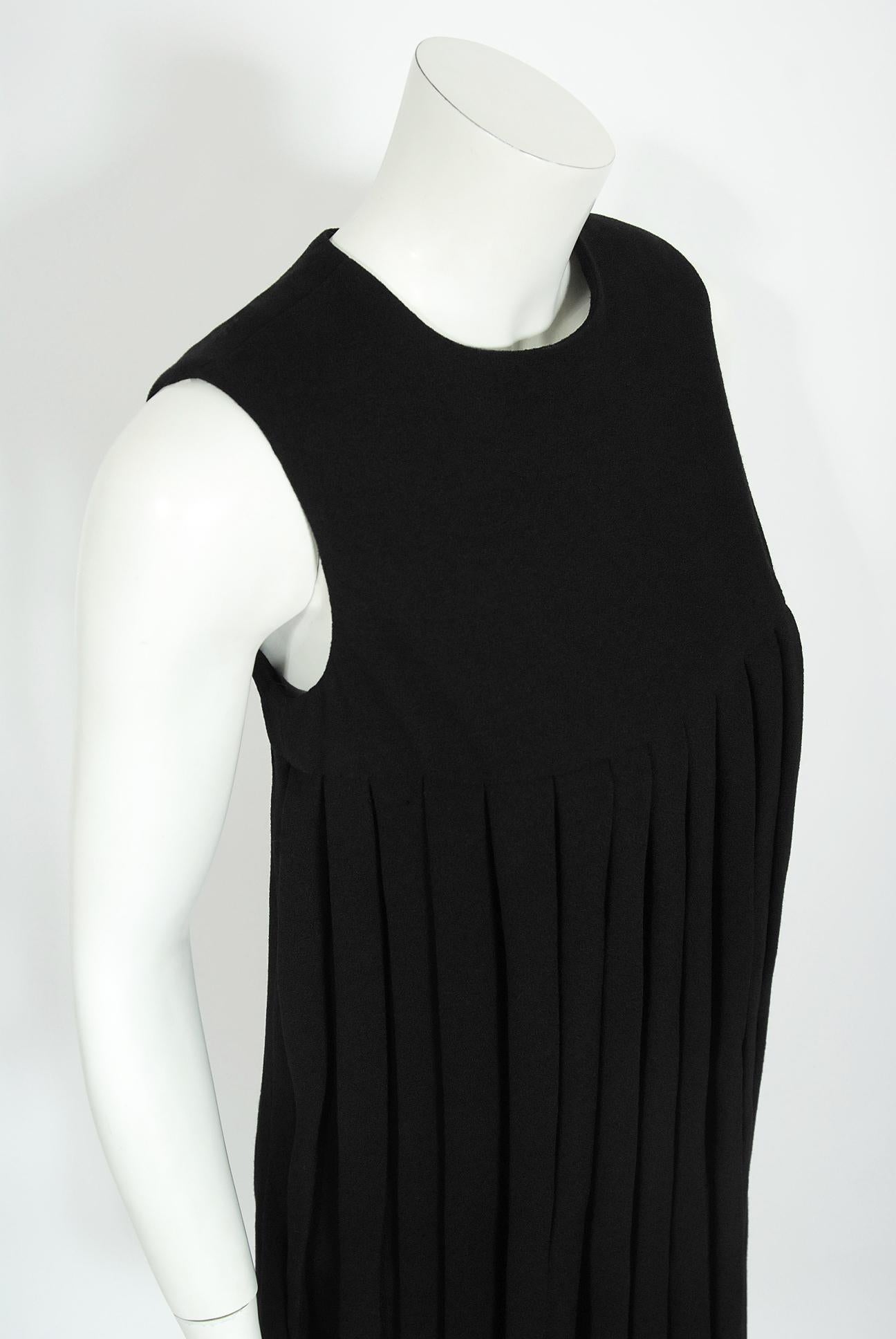 Vintage 1967 Pierre Cardin Documented Black Wool Space-Age Mod Carwash Dress 1