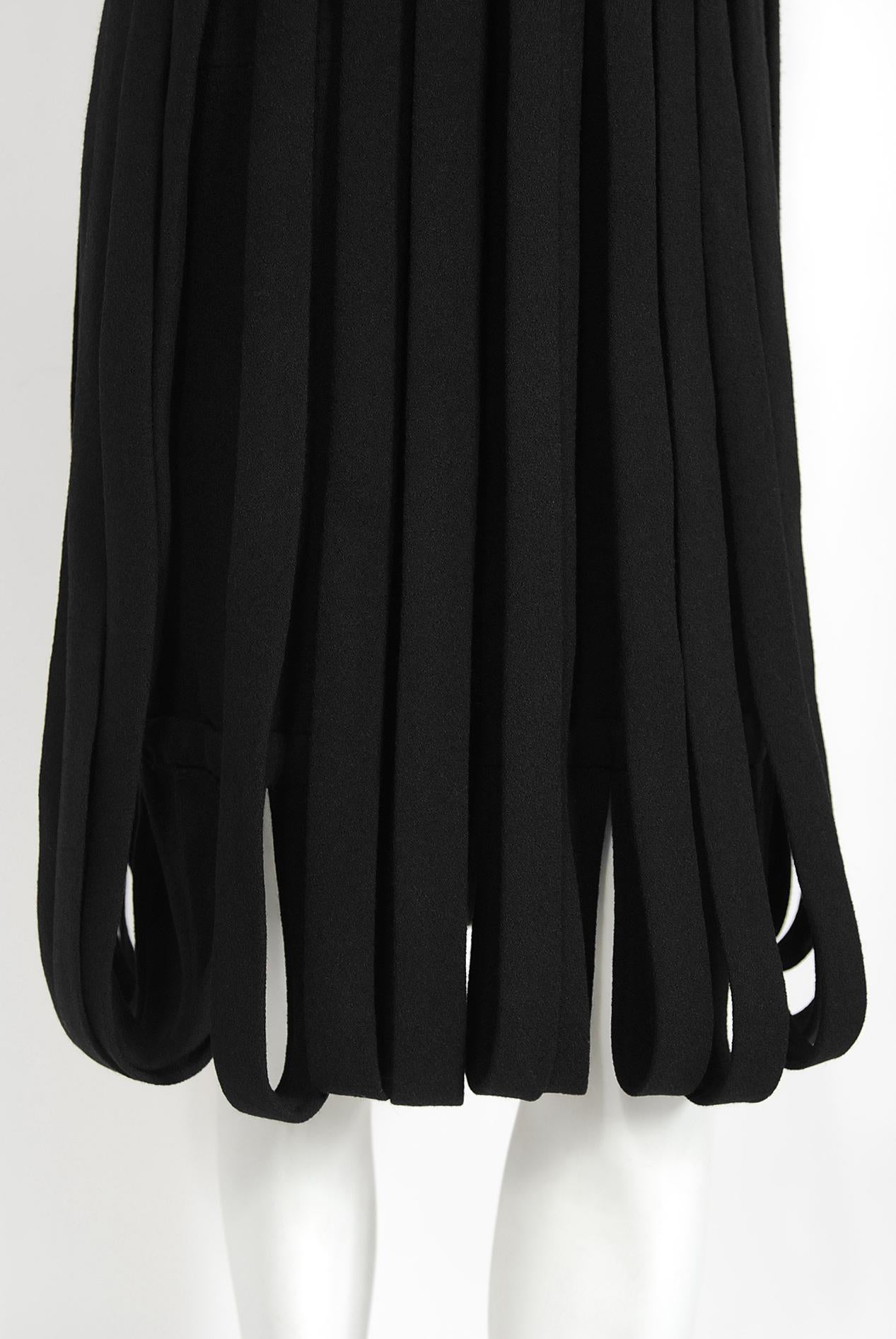 Vintage 1967 Pierre Cardin Documented Black Wool Space-Age Mod Carwash Dress 4