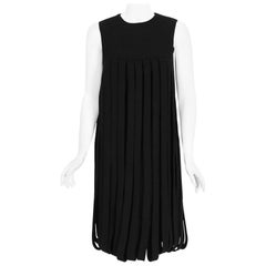 Vintage 1967 Pierre Cardin Documented Black Wool Space-Age Mod Carwash Dress