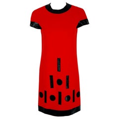 Vintage 1969 Pierre Cardin Documented Red Wool & Black Vinyl Space-Age Mod Dress