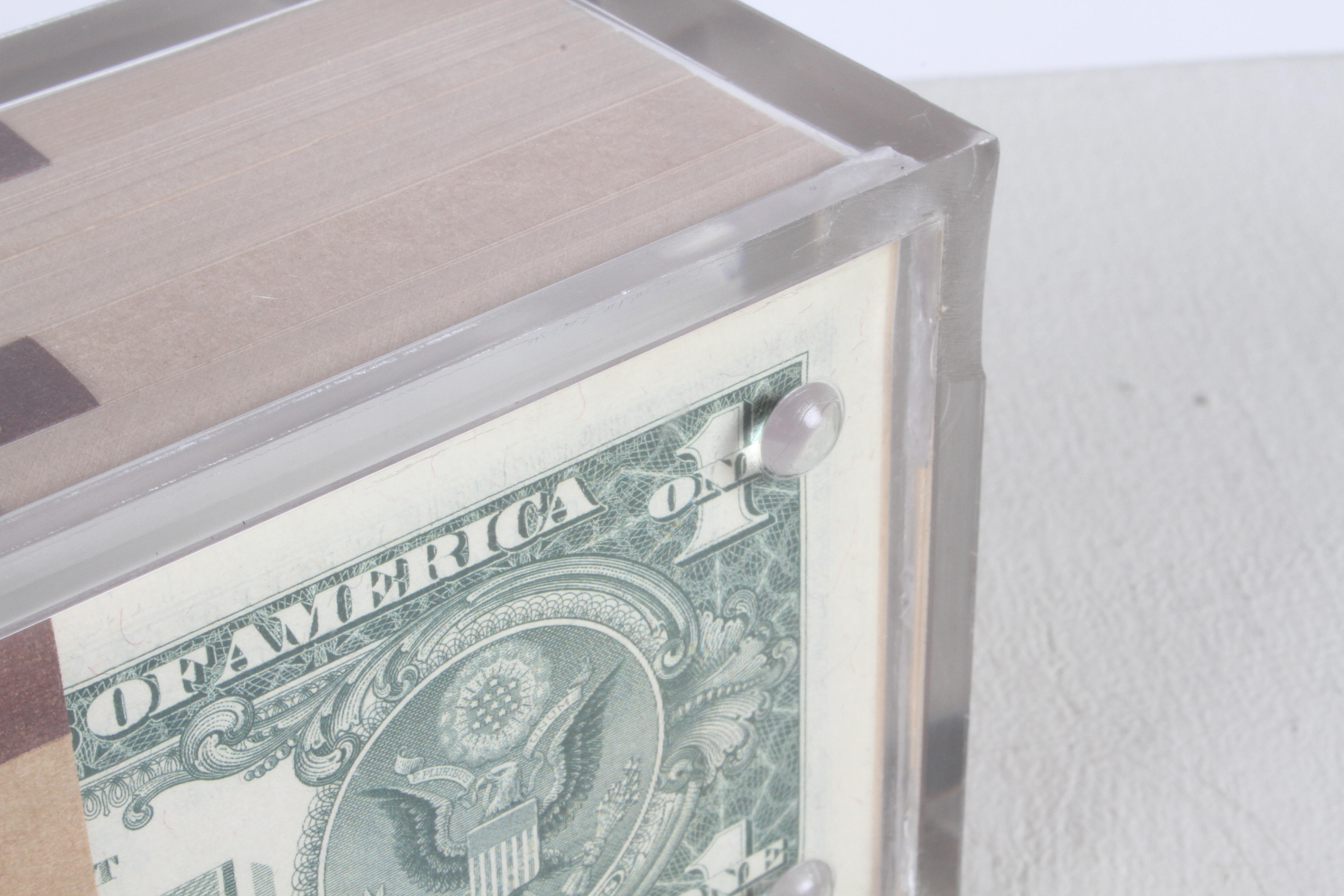 Vintage 1969 Pop Art Illusion, Stacks of 500 One Dollar Bills Lucite Sculpture 1
