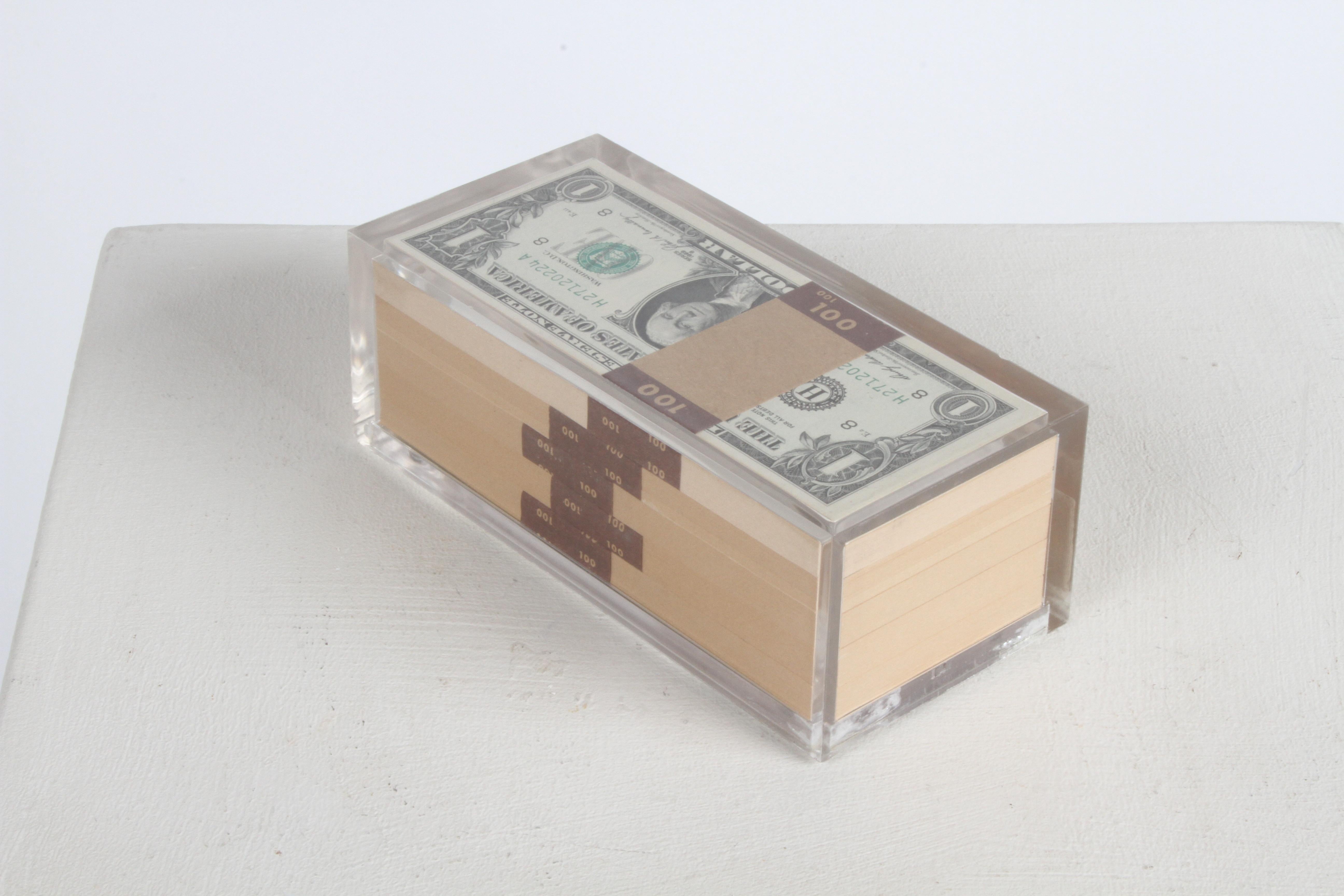 Vintage 1969 Pop Art Illusion, Stacks of 500 One Dollar Bills Lucite Sculpture 5