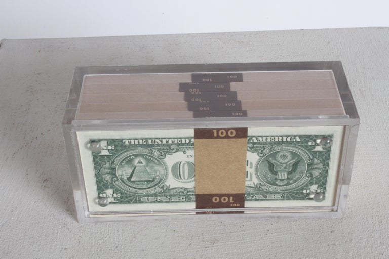 Vintage 1969 Pop Art Illusion, Stacks of 500 One Dollar Bills Lucite Sculpture  For Sale 10