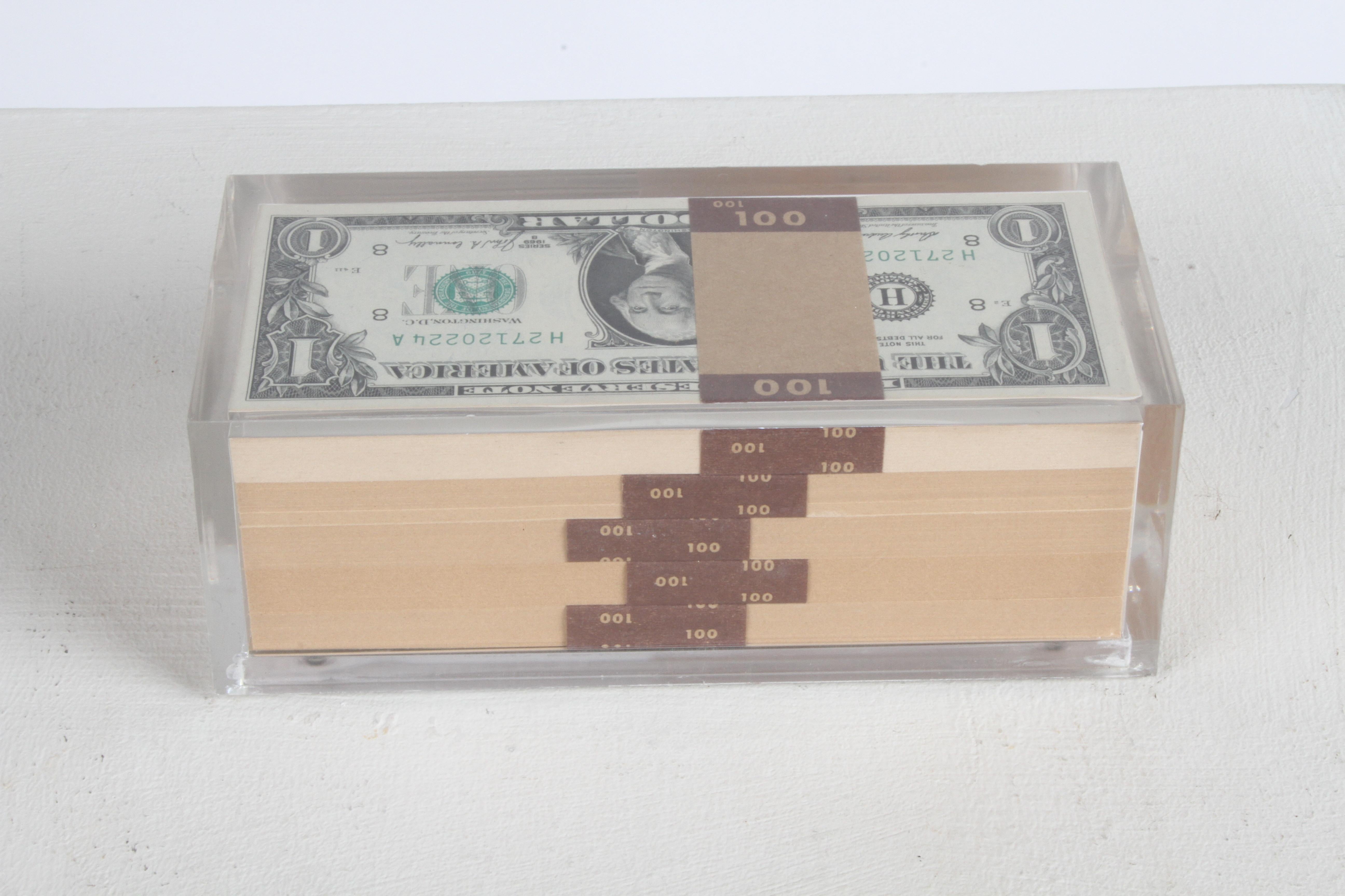 Vintage 1969 Pop Art Illusion, Stacks of 500 One Dollar Bills Lucite Sculpture 9