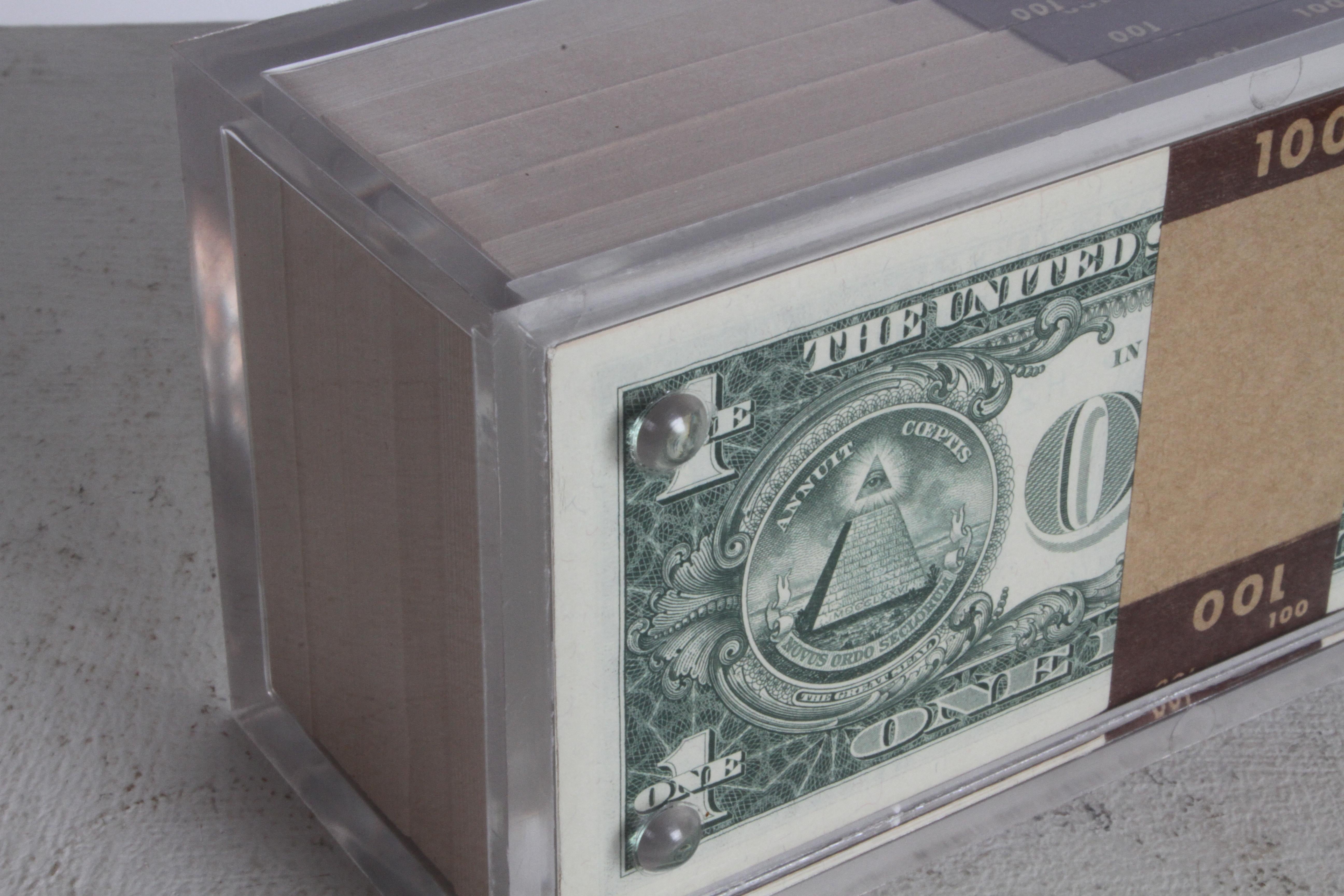 Mid-20th Century Vintage 1969 Pop Art Illusion, Stacks of 500 One Dollar Bills Lucite Sculpture