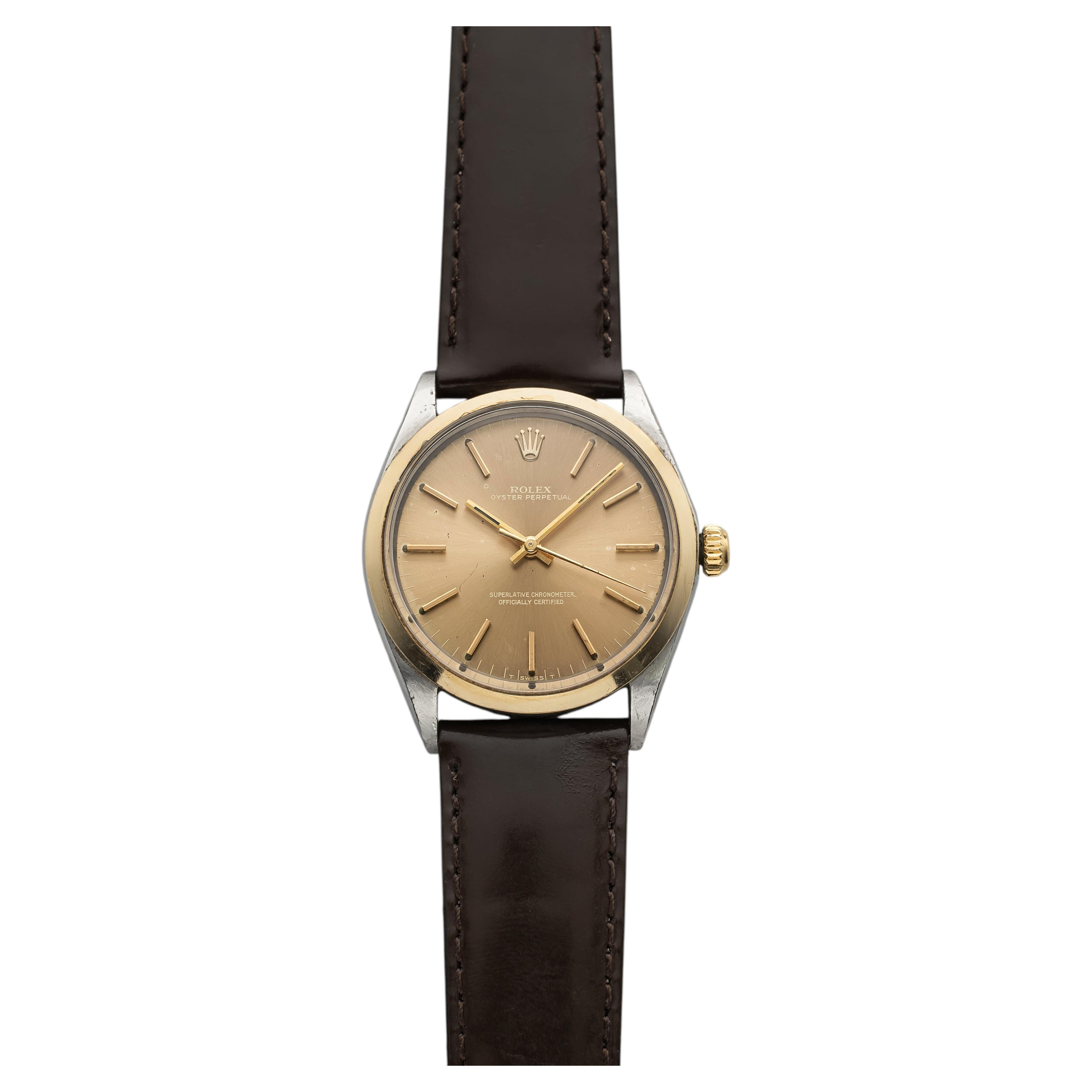 Rolex Oyster Perpetual 1002 vintage de 1969, bicolore, cadran moka, automatique, 34 mm en vente