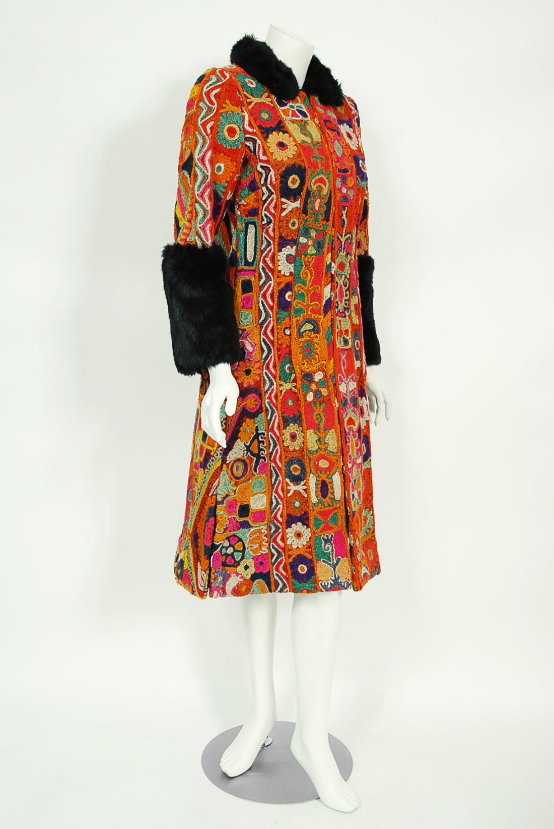 Vintage 1969 Thea Porter Couture Rare 'Samawa' Embroidered Wool Documented Coat For Sale 7
