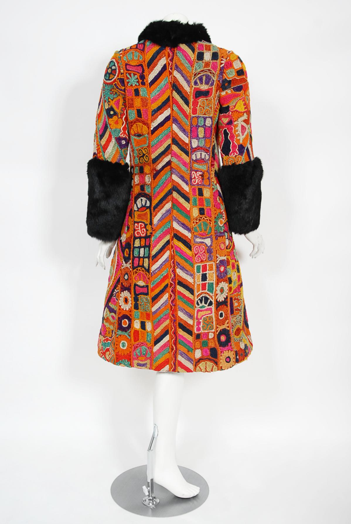 Vintage 1969 Thea Porter Couture Rare 'Samawa' Embroidered Wool Documented Coat For Sale 10