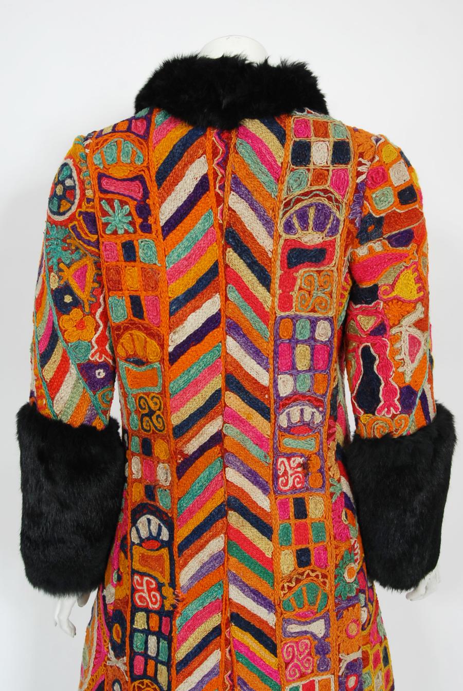 Vintage 1969 Thea Porter Couture Rare 'Samawa' Embroidered Wool Documented Coat For Sale 11