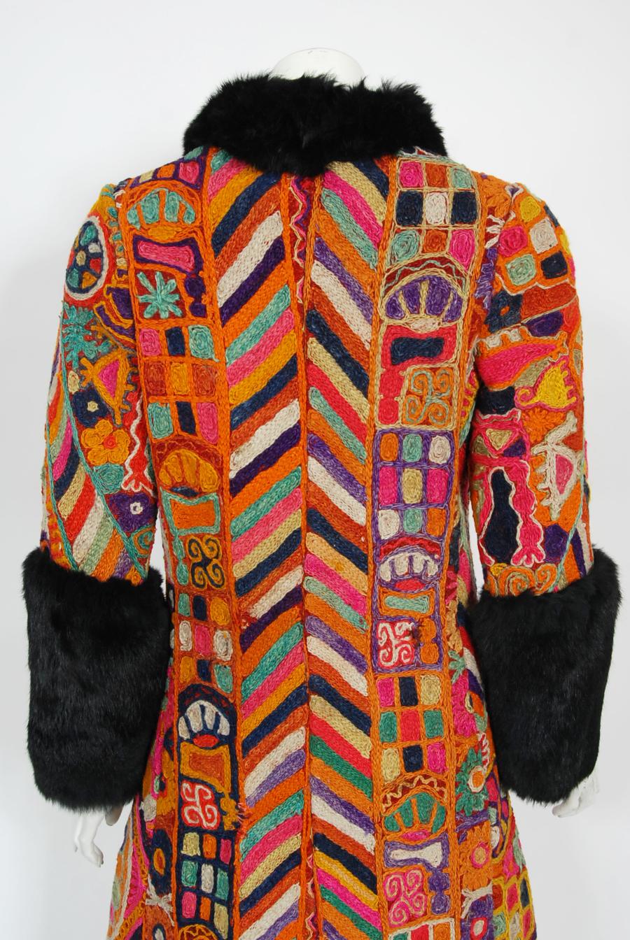 Archival 1969 Thea Porter Couture Rare 'Samawa' Embroidered Wool Documented Coat For Sale 10