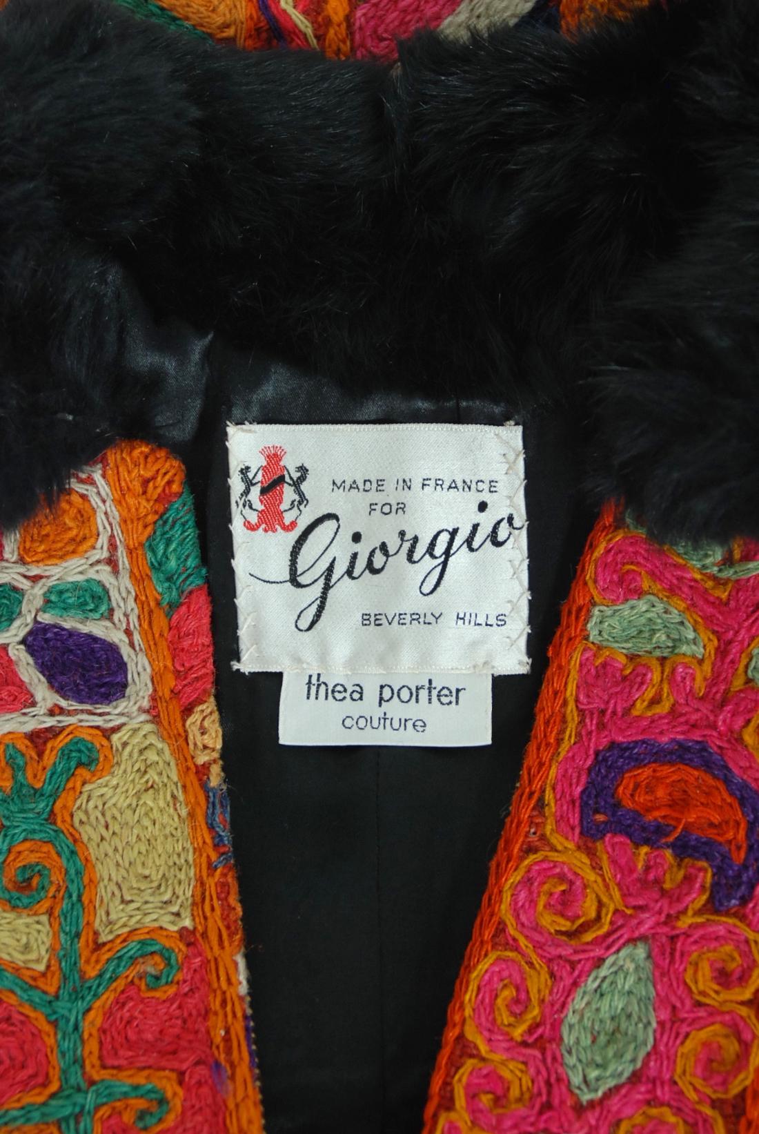 Vintage 1969 Thea Porter Couture Rare 'Samawa' Embroidered Wool Documented Coat For Sale 15