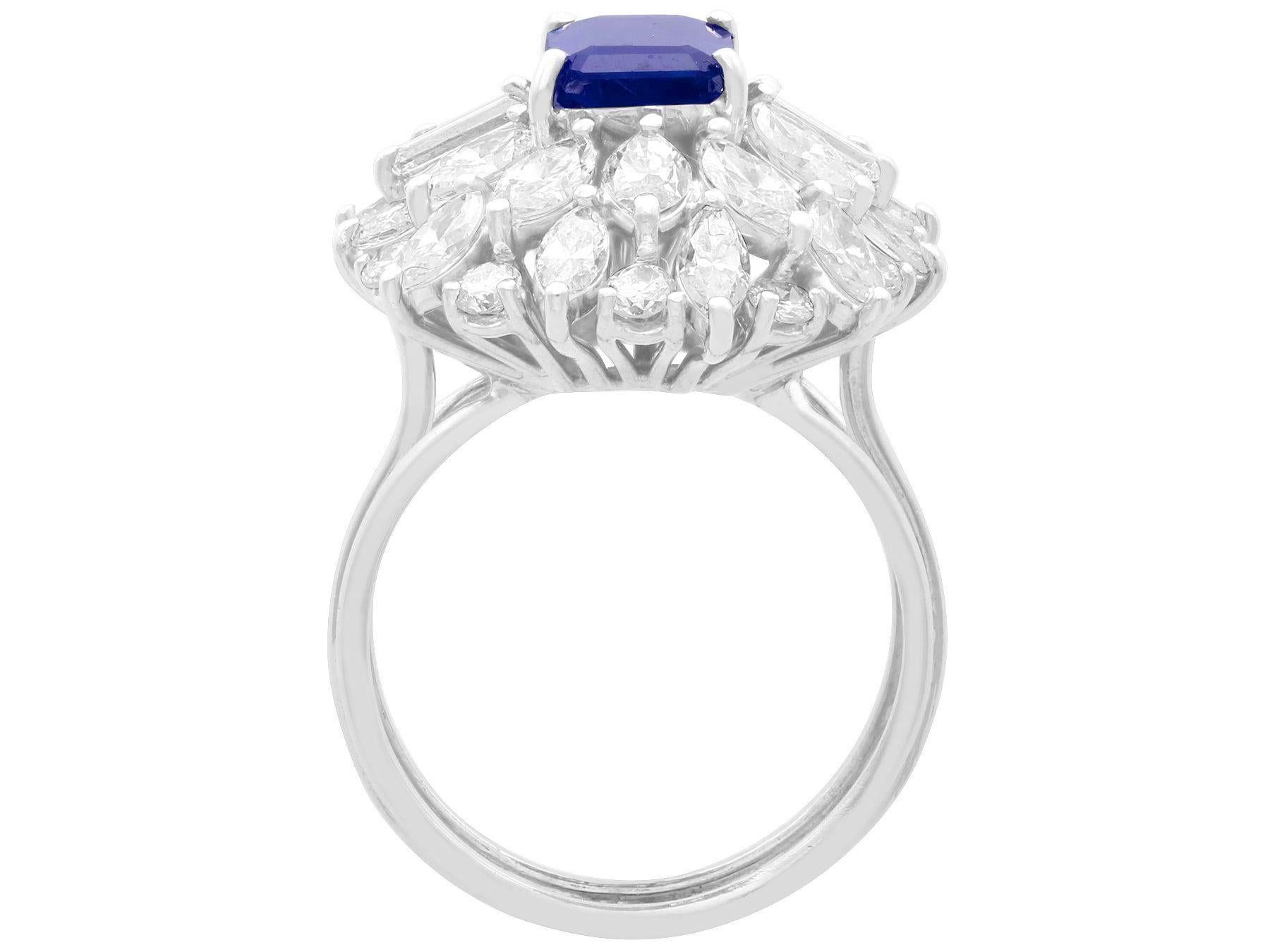 Women's or Men's Vintage 1.97 Carat Sapphire and 4.54 Carat Diamond White Gold Cluster Ring For Sale