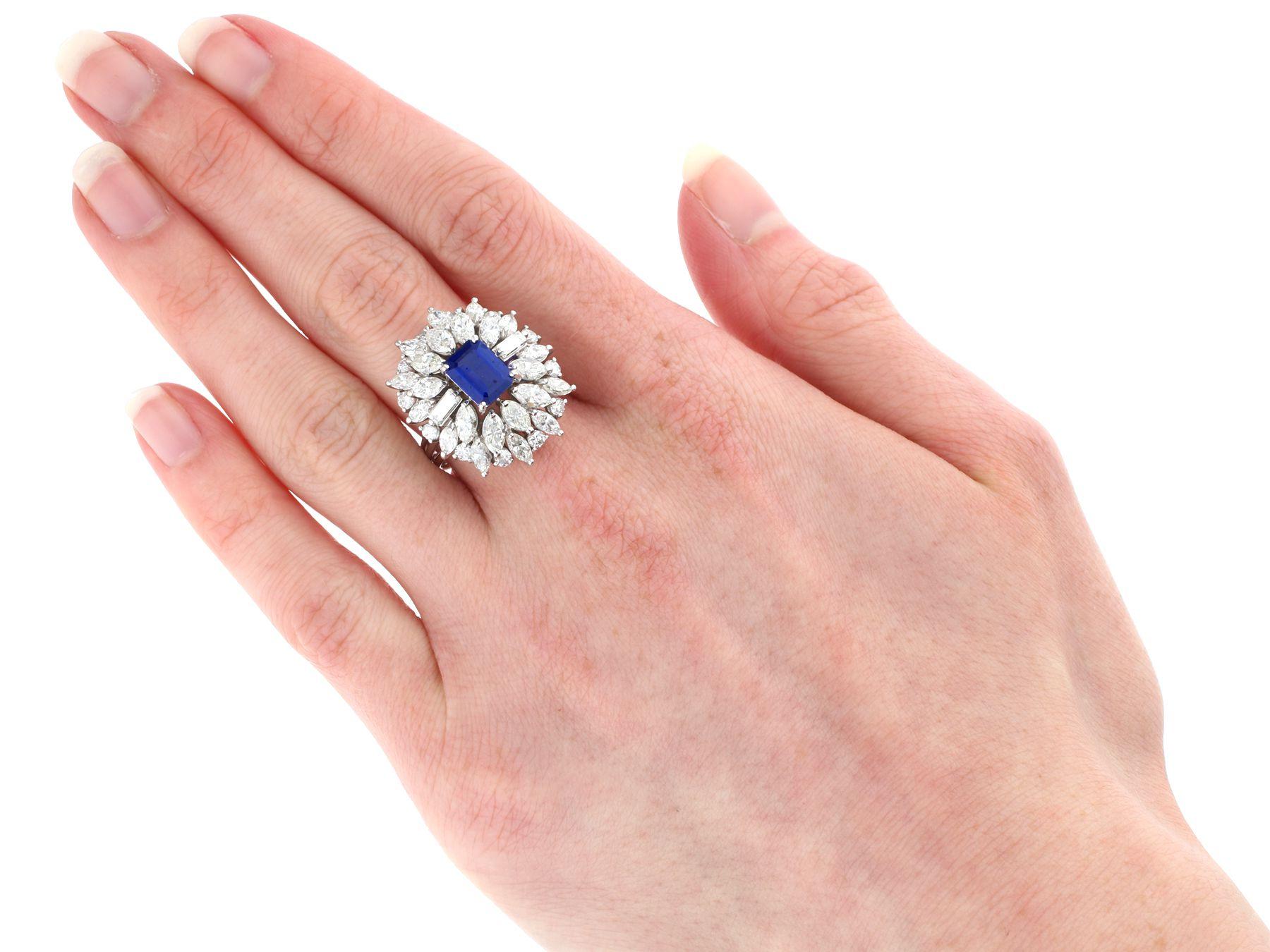 Vintage 1.97 Carat Sapphire and 4.54 Carat Diamond White Gold Cluster Ring For Sale 1