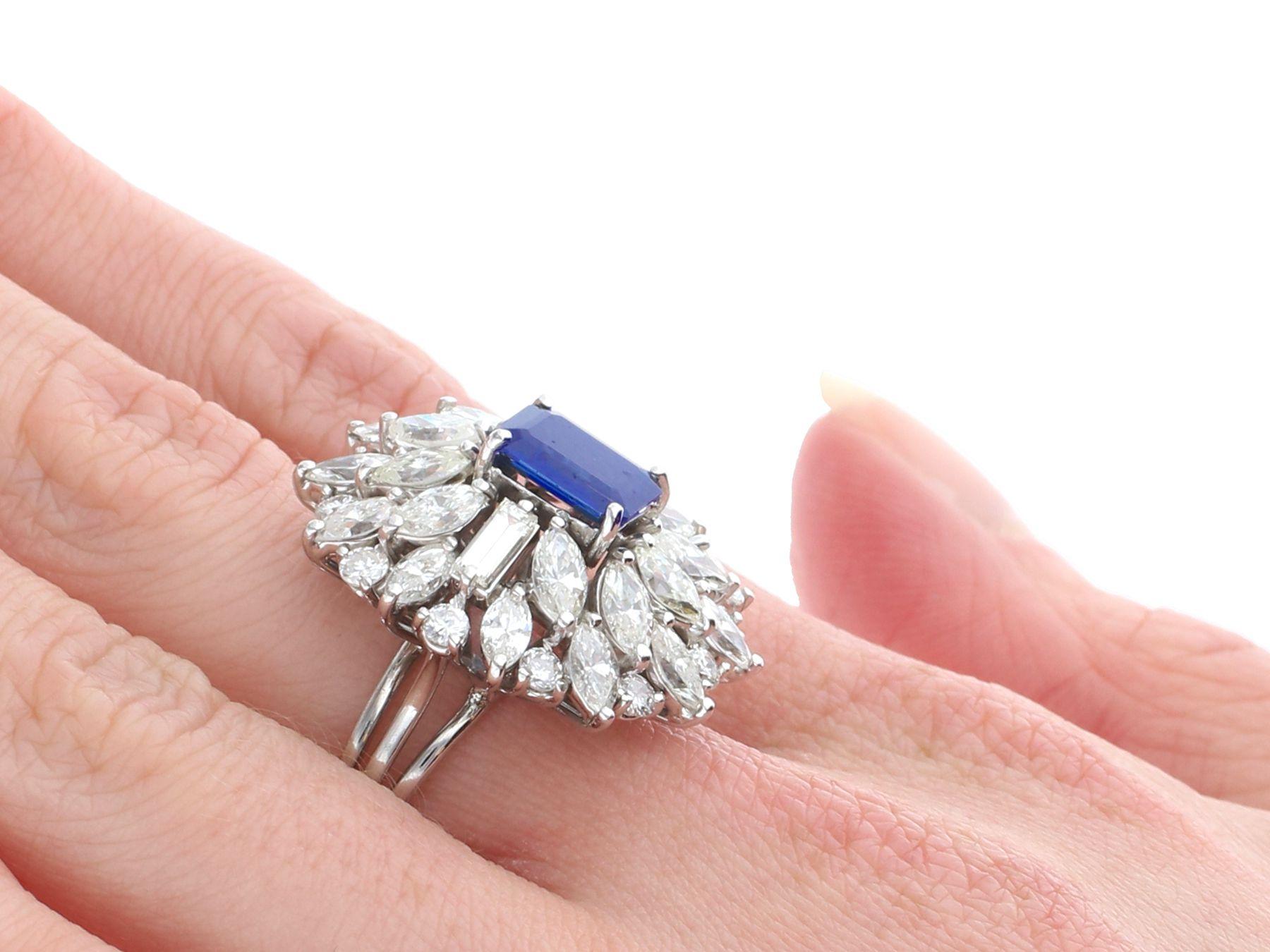 Vintage 1.97 Carat Sapphire and 4.54 Carat Diamond White Gold Cluster Ring For Sale 2
