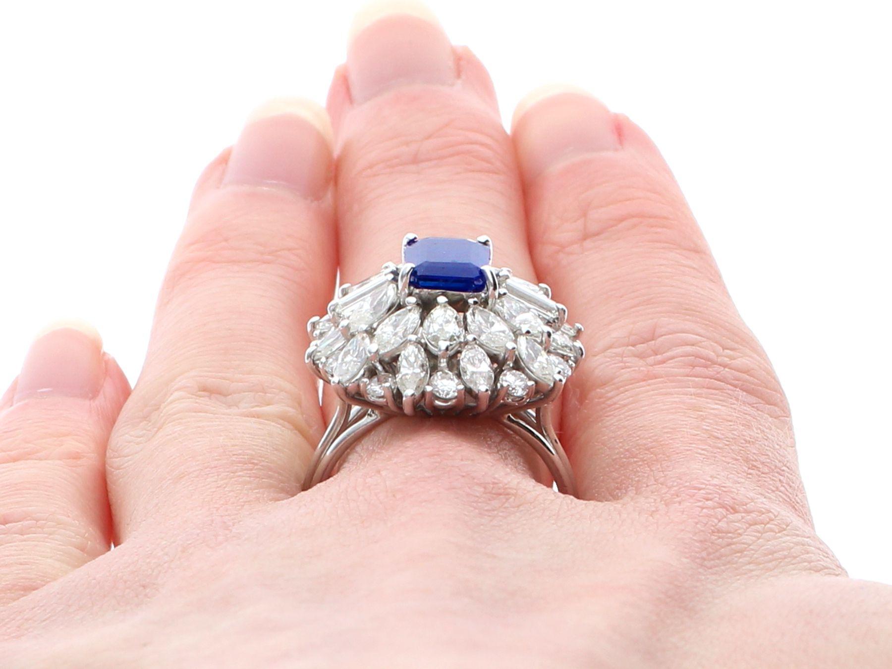 Vintage 1.97 Carat Sapphire and 4.54 Carat Diamond White Gold Cluster Ring For Sale 3
